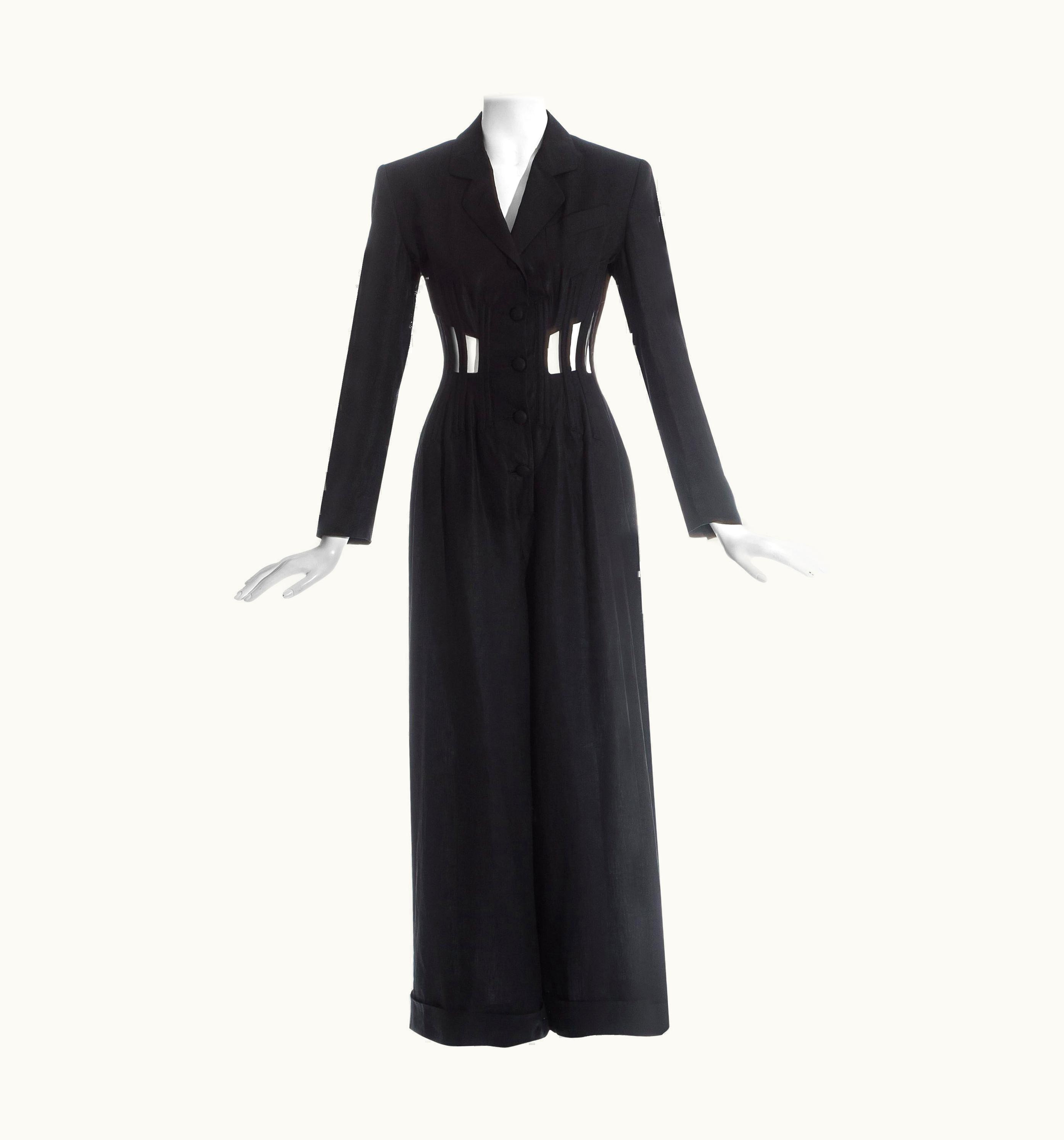 Jean-Paul Gaultier Jean Paul Gaultier Black Caged Corseted Wide Leg Tuxedo Jumpsuit, S/S 1989