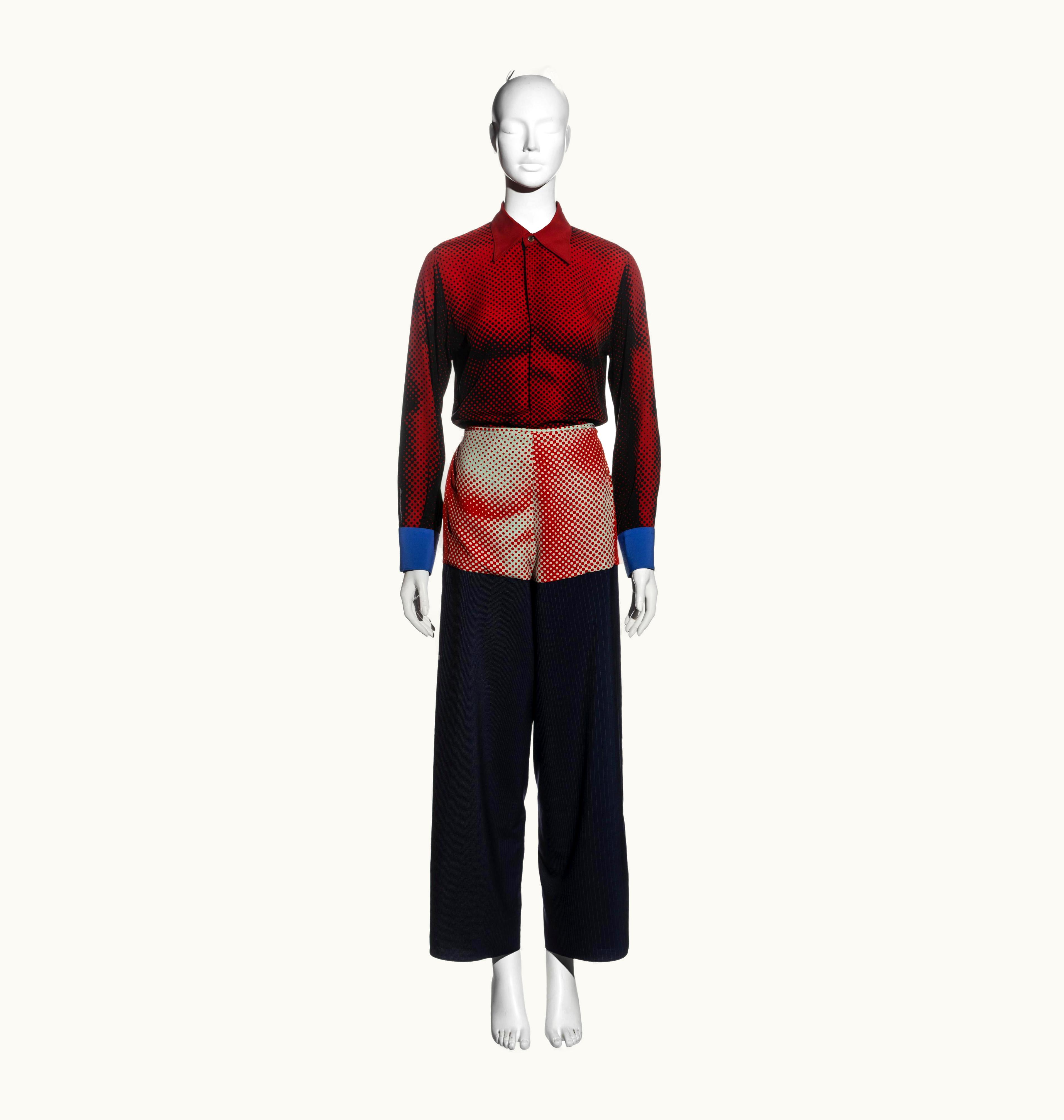 Jean-Paul Gaultier Jean Paul Gaultier Red And Navy Trompe 'oeil Print Shirt And Pants Set, S/S 1996