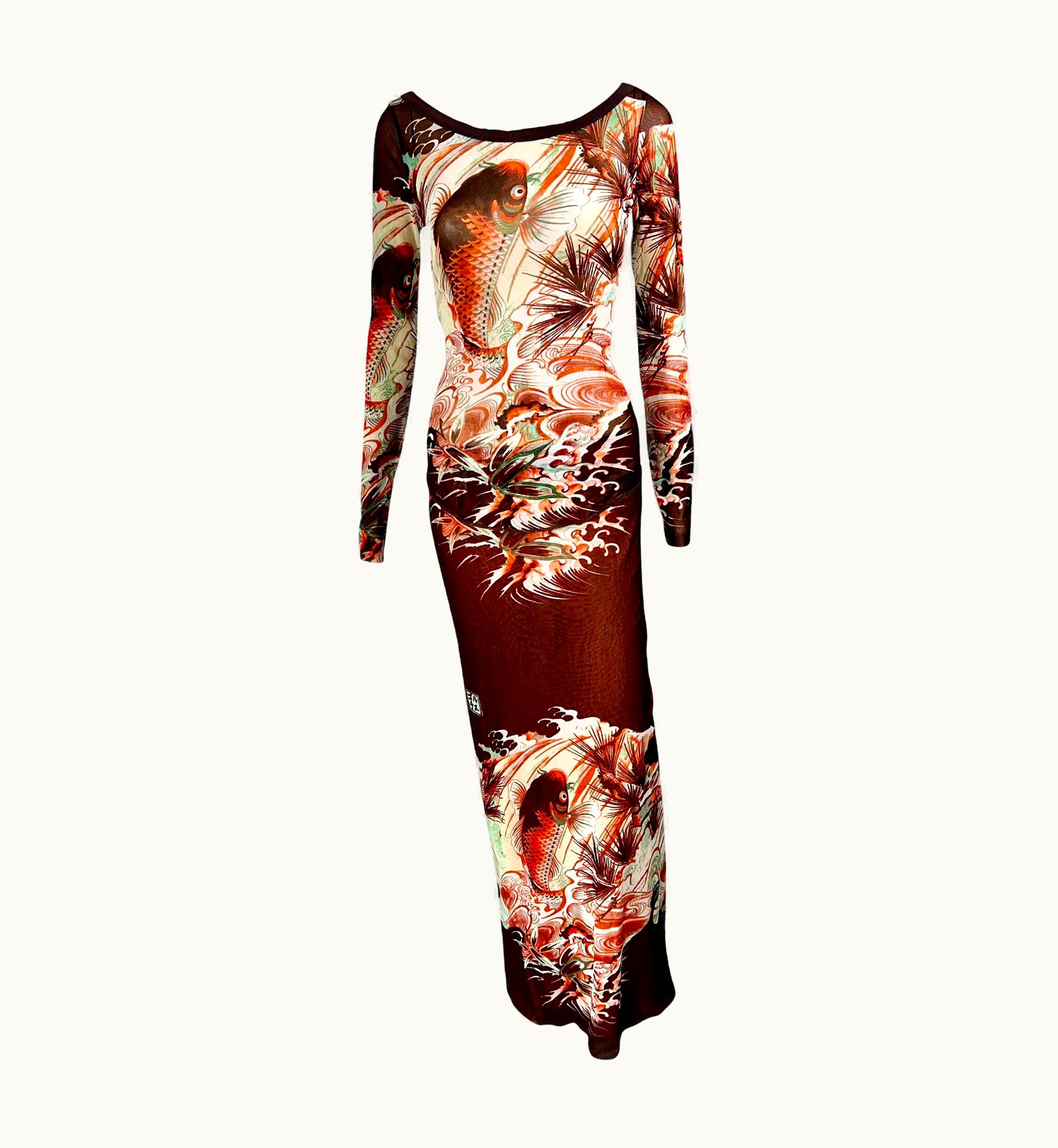 Jean-Paul Gaultier Jean Paul Gaultier Soleil Vintage Koi Fish Tattoo Print Top & Skirt 2 Piece Set