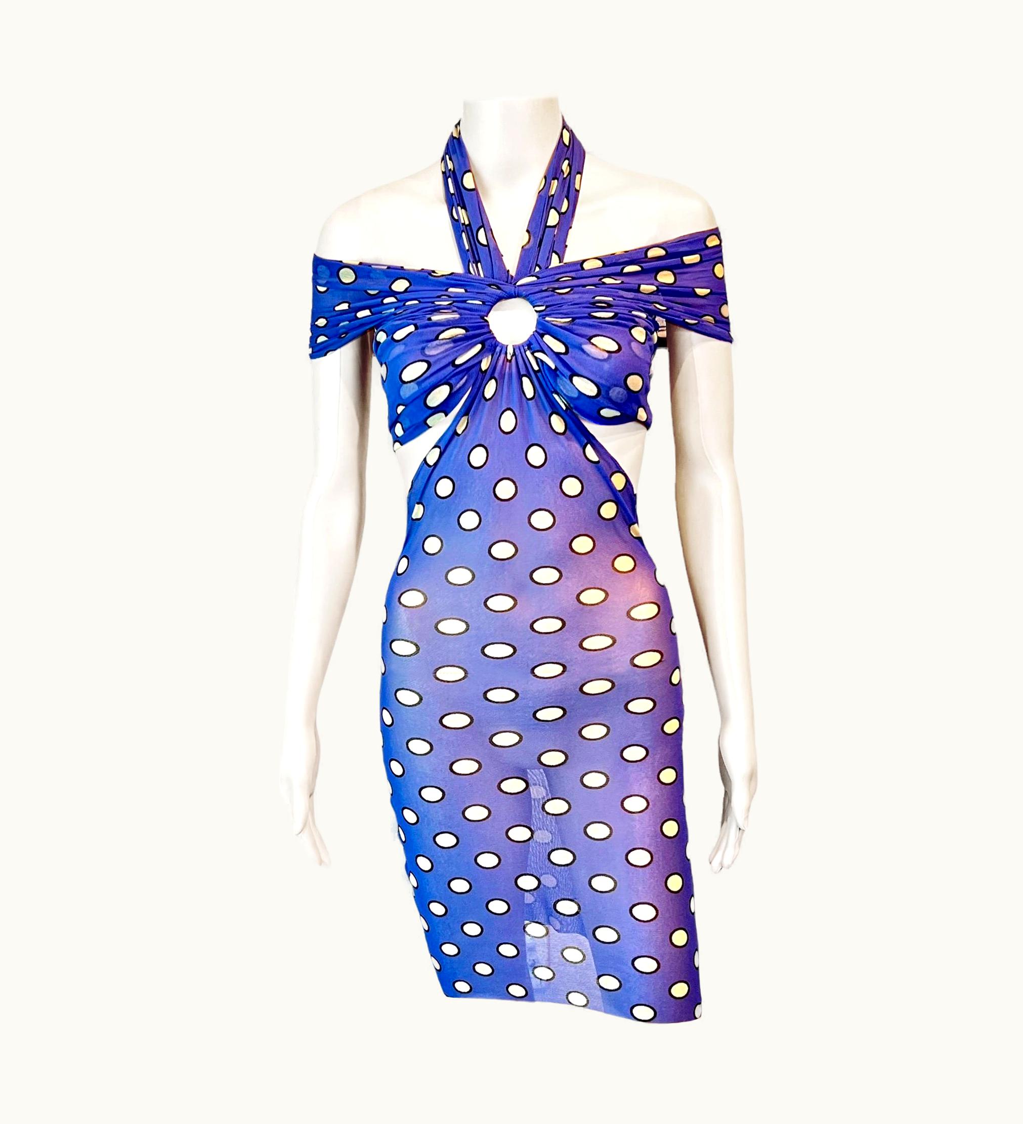 Jean-Paul Gaultier Jean Paul Gaultier Soleil S/S 1999 Cutout Polka Dot Mesh Bodycon Mini Dress