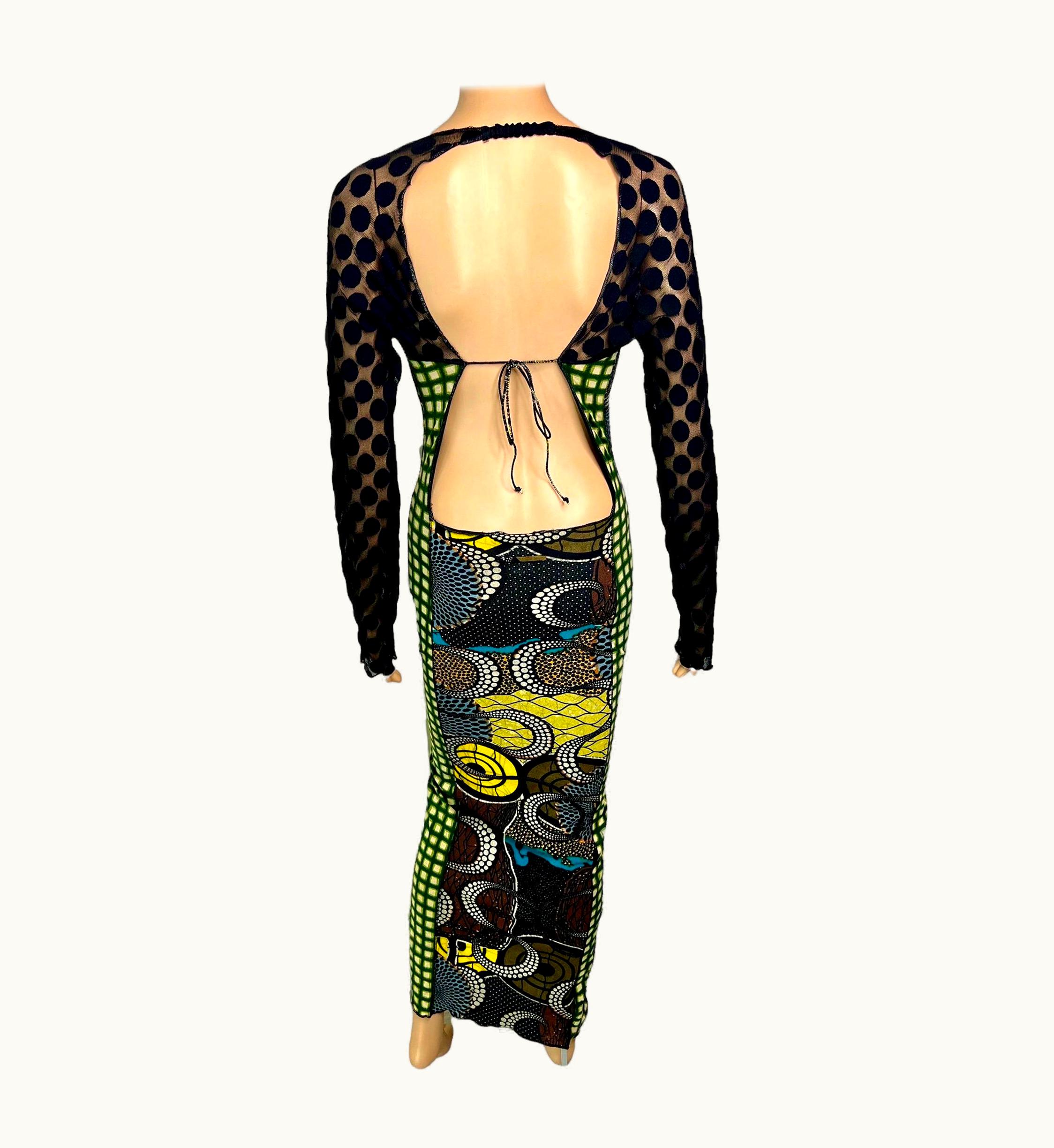 Jean-Paul Gaultier Jean Paul Gaultier Soleil C.1996 Op Art Circle Dots Print Cutout Back Maxi Dress