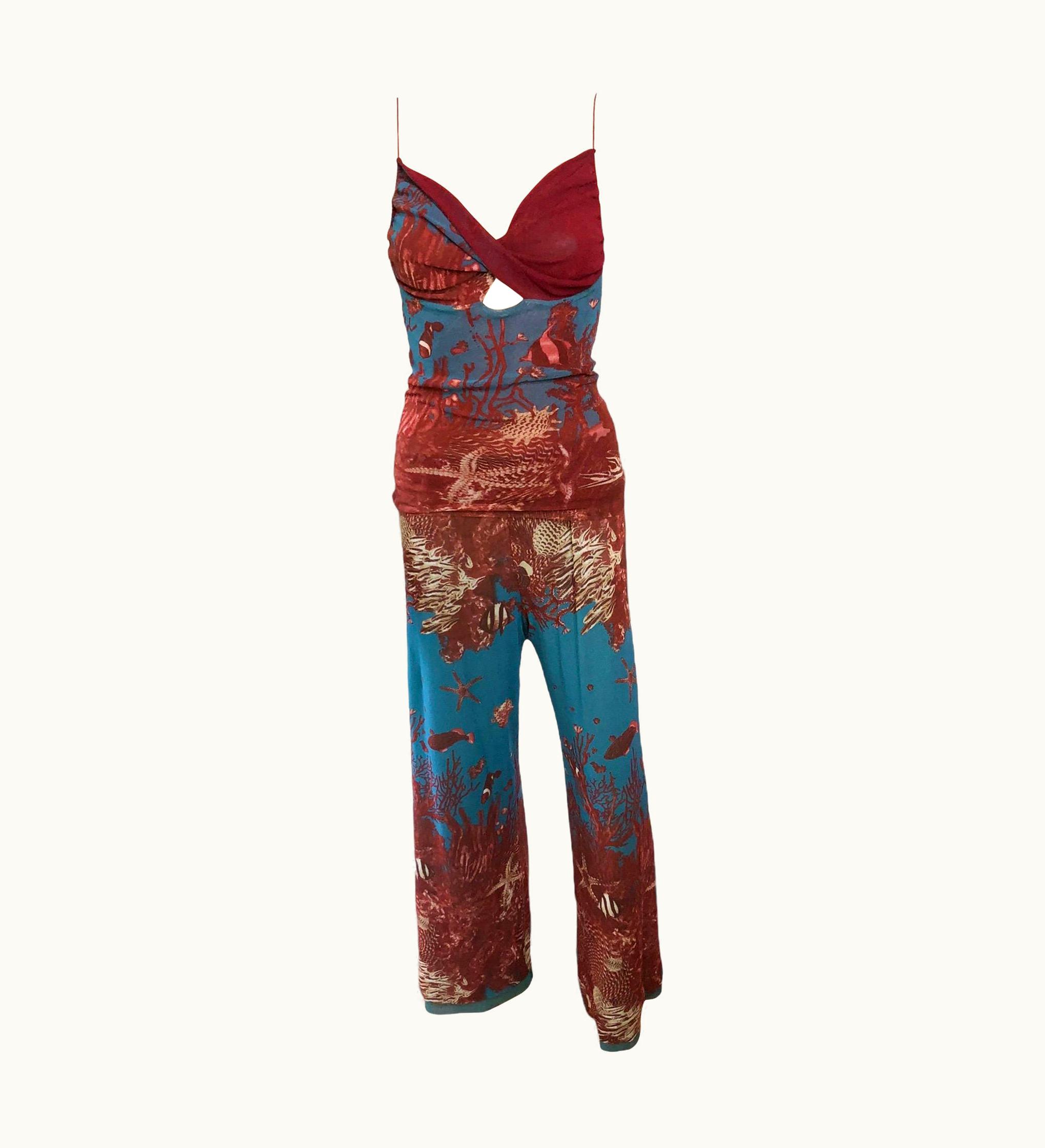 Jean-Paul Gaultier Jean Paul Gaultier Soleil S/S 1999 Sea World Life Print Top & Pants 2 Piece Set
