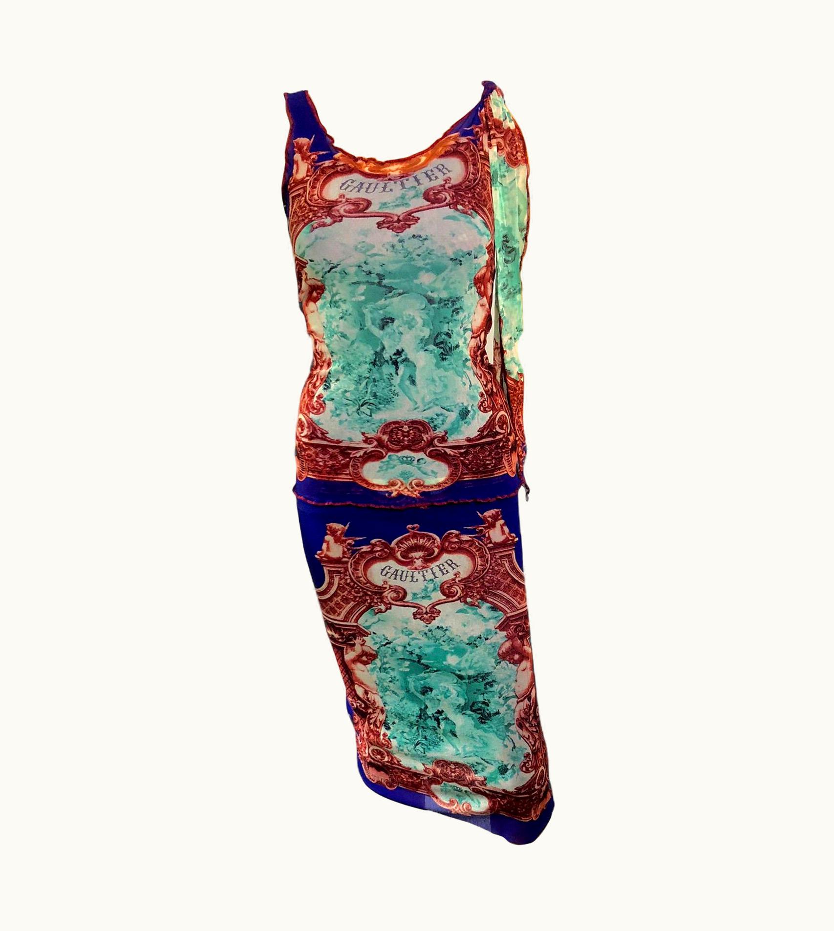 Jean-Paul Gaultier Jean Paul Gaultier Soleil S/S 2008 Unworn Logo 2 Part Top And Skirt 3 Piece Set