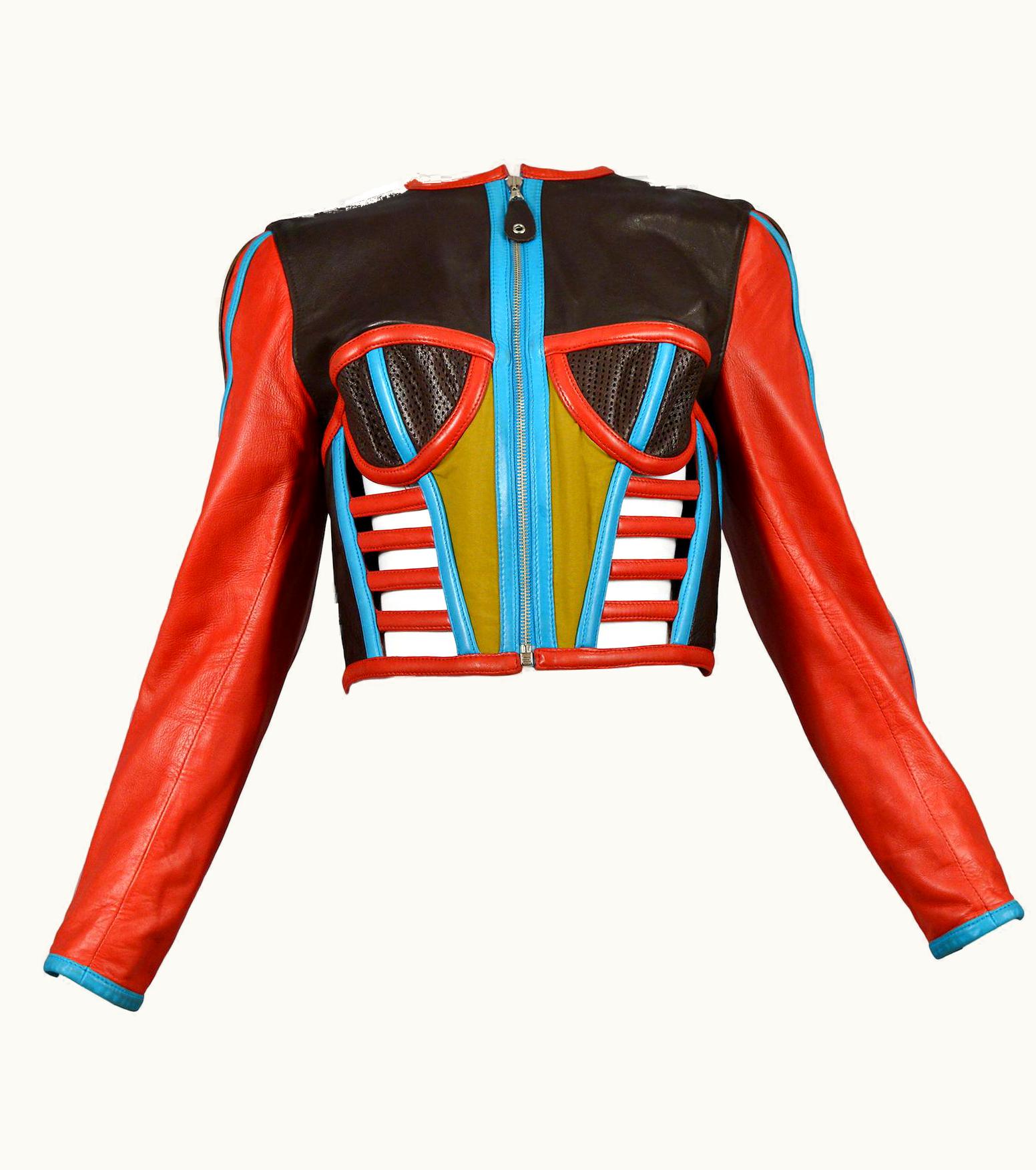 Jean-Paul Gaultier Vintage Gaultier Iconic Red & Blue Corset Leather Jacket 1991