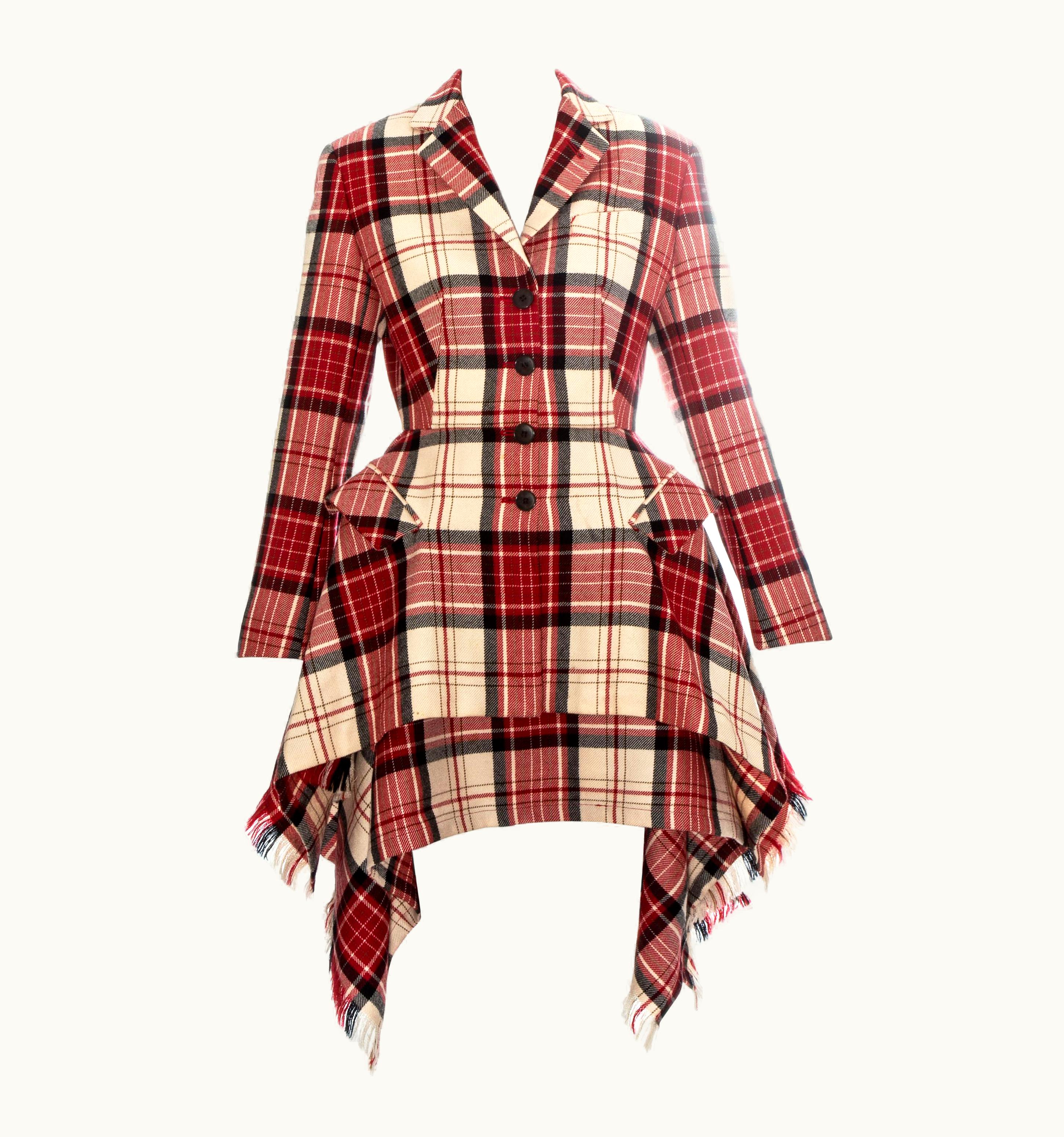 Jean-Paul Gaultier Jean Paul Gaultier Red Tartan Wool Blanket Skirt Suit, AW 1991