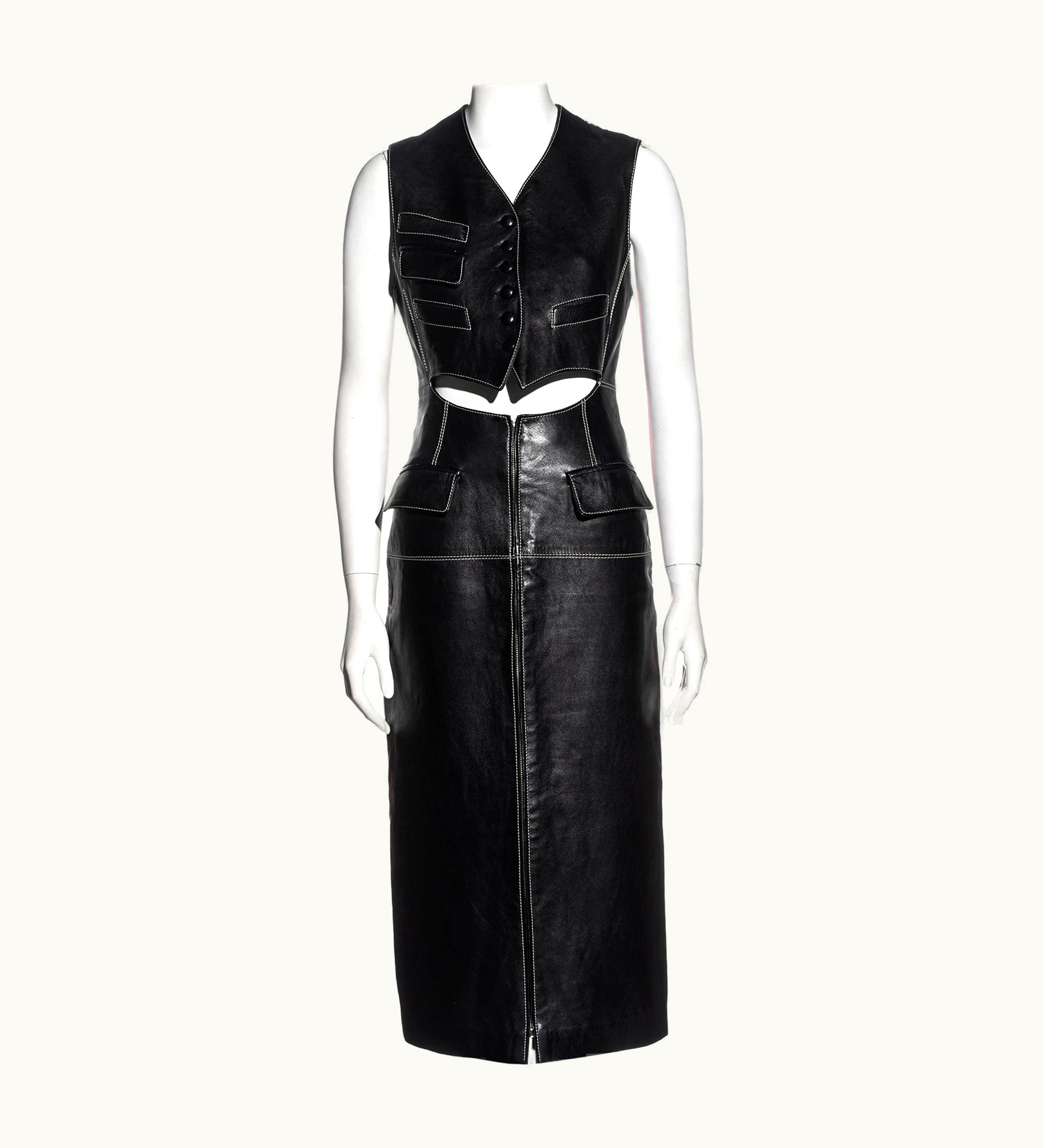 Jean-Paul Gaultier Jean Paul Gaultier Black Leather Waistcoat Dress, AW 1992