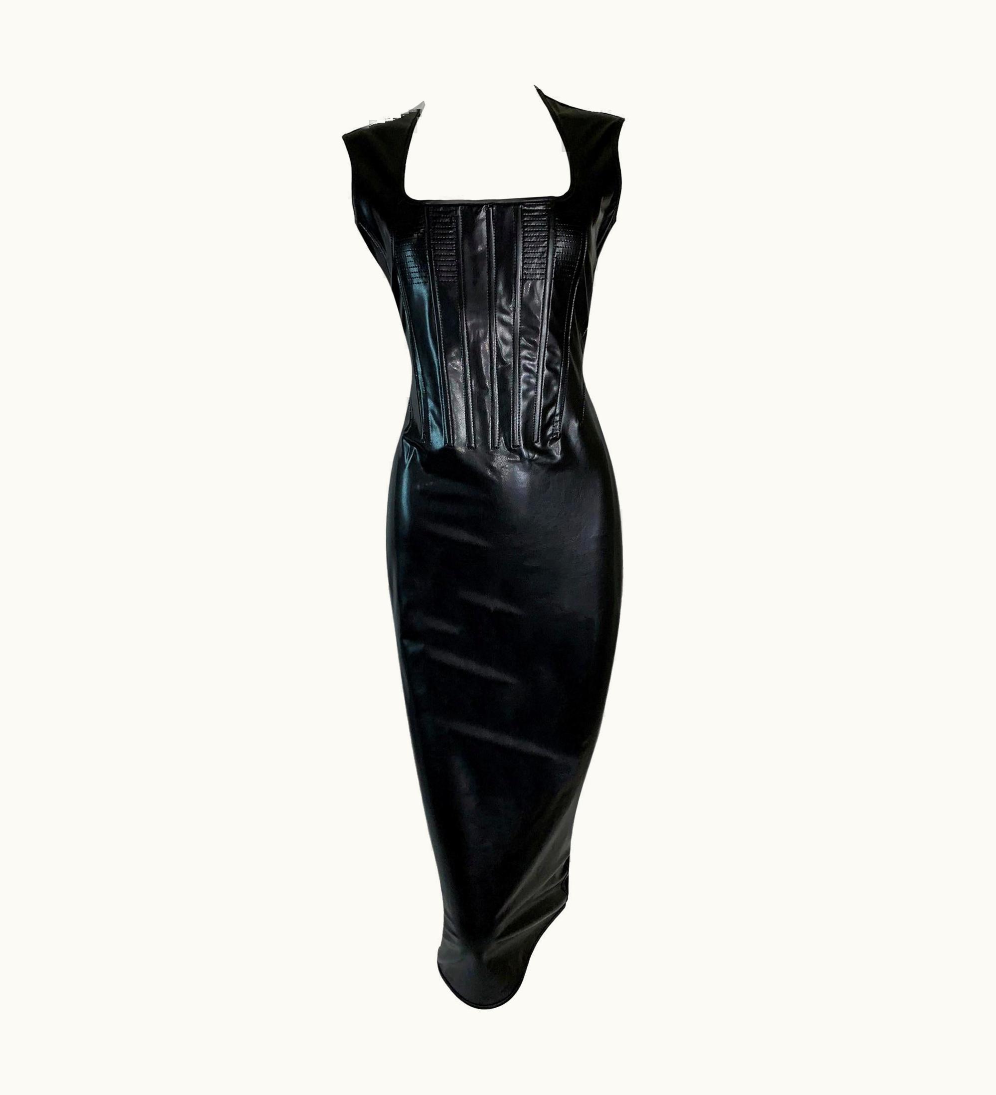 Jean-Paul Gaultier 1992 Jean Paul Gaultier Dominatrix Vinyl Skin Corset Zipper Bodycon Dress