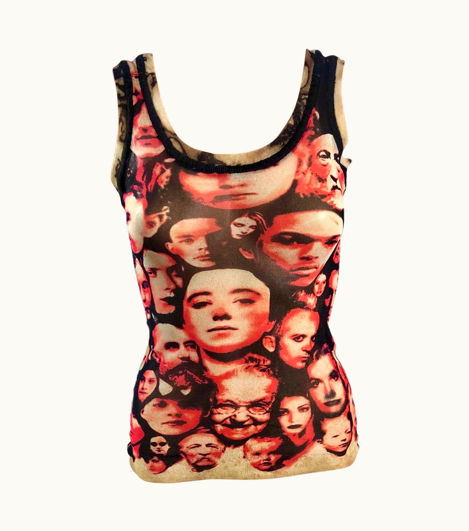 Jean-Paul Gaultier Jean Paul Gaultier AW 1992 Vintage People Faces Print Sheer Mesh Top