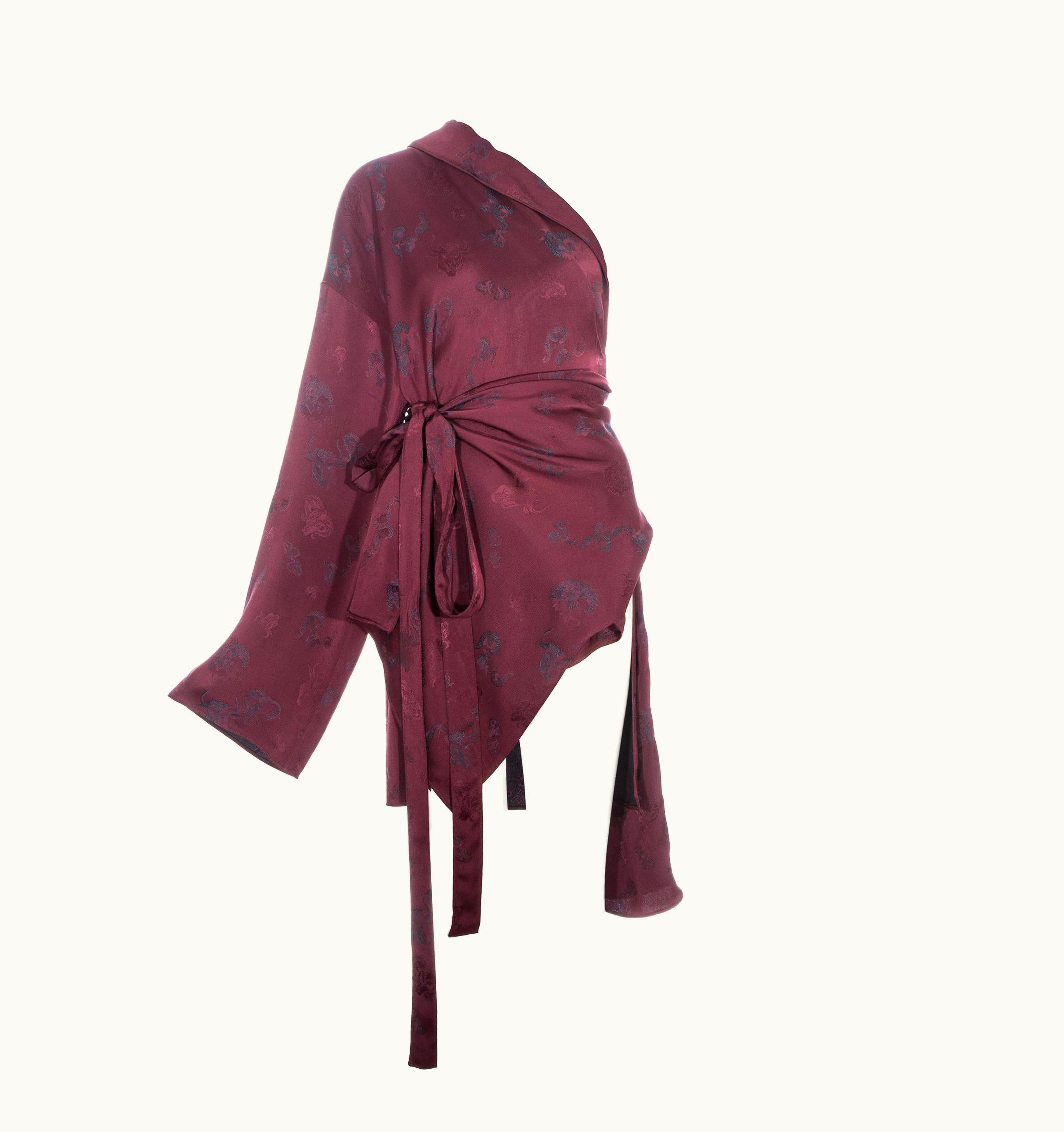 Jean-Paul Gaultier Jean Paul Gaultier Burgundy Jacquard Kimono Style Wrap Jacket, AW 1994