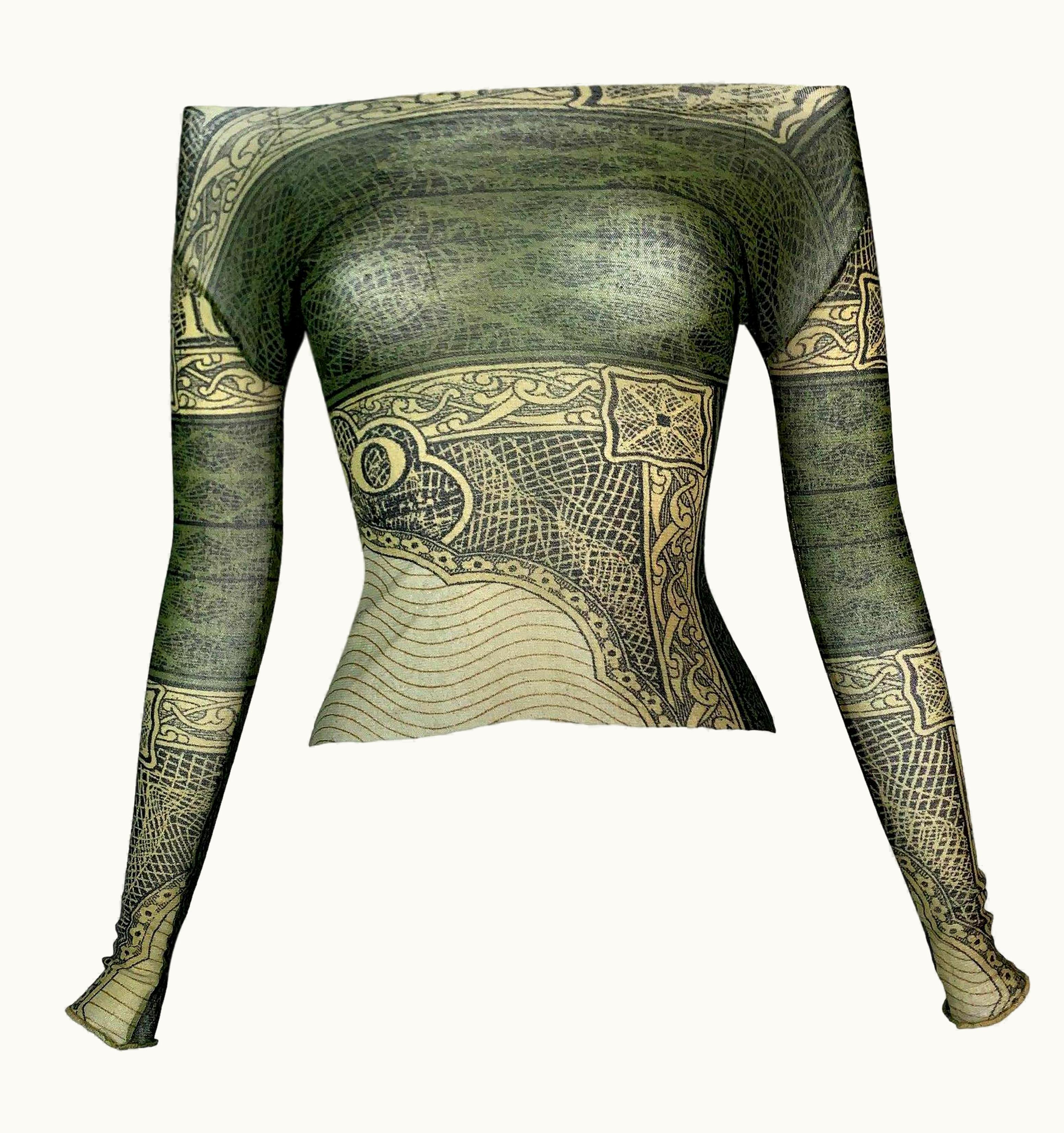 Jean-Paul Gaultier S/S 1994 Jean Paul Gaultier Runway Sheer Green Money Dollars Top