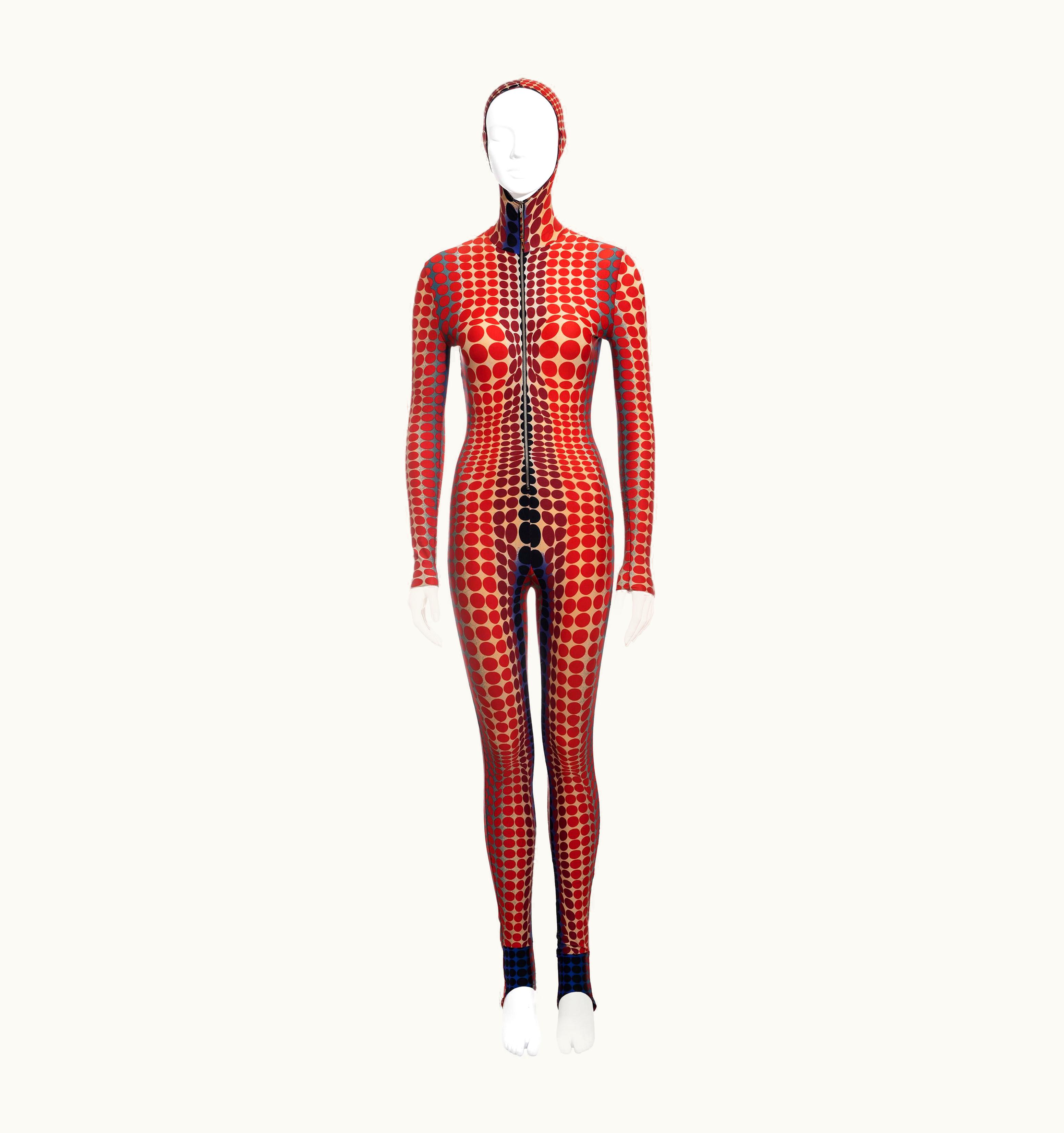 Jean-Paul Gaultier Jean Paul Gaultier Red Cyber Dots Hooded Catsuit, AW 1995