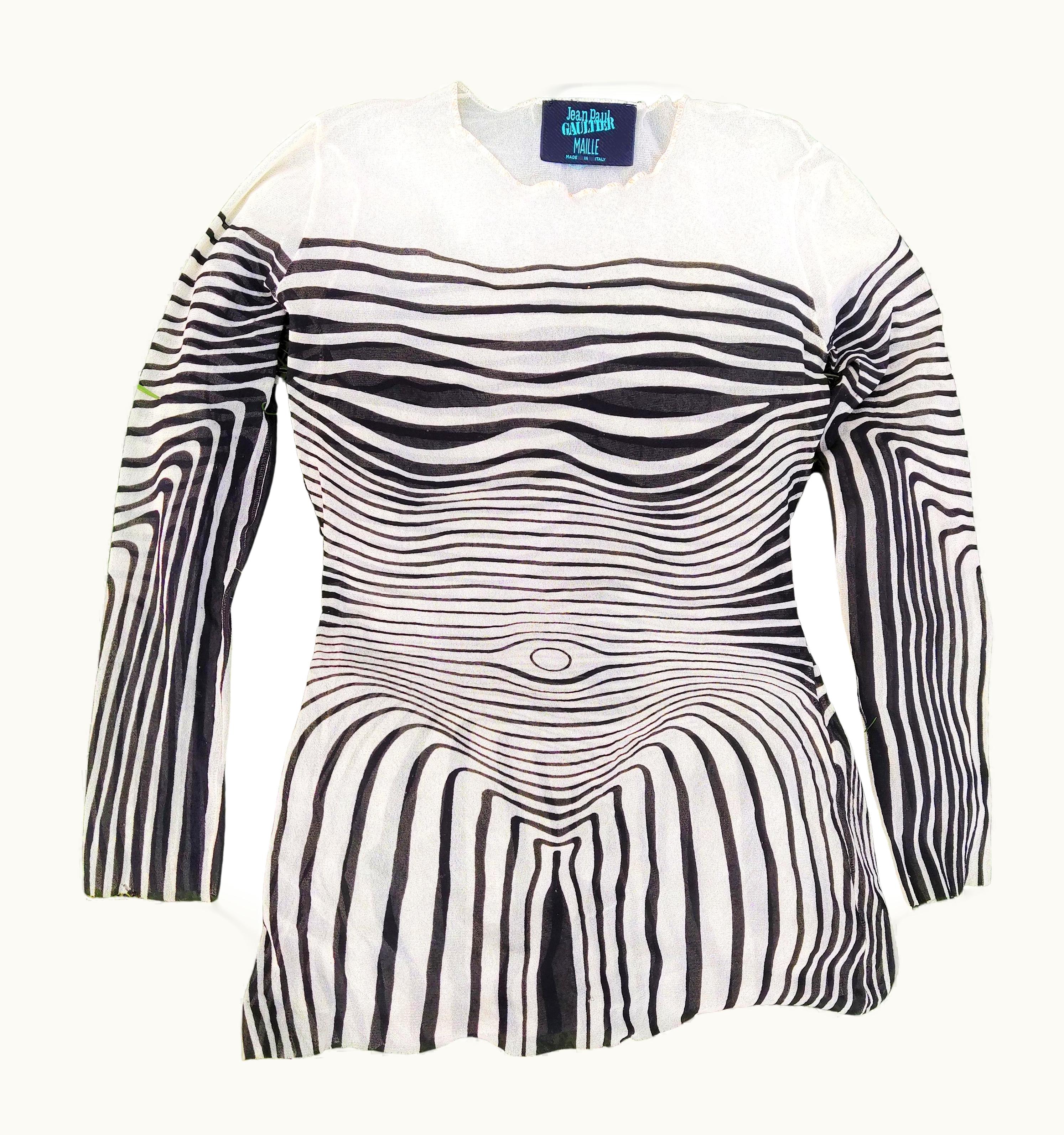 Jean-Paul Gaultier Jean Paul Gaultier Cyberbaba Zebra Optical Illusion Striped Transparent Mesh Top