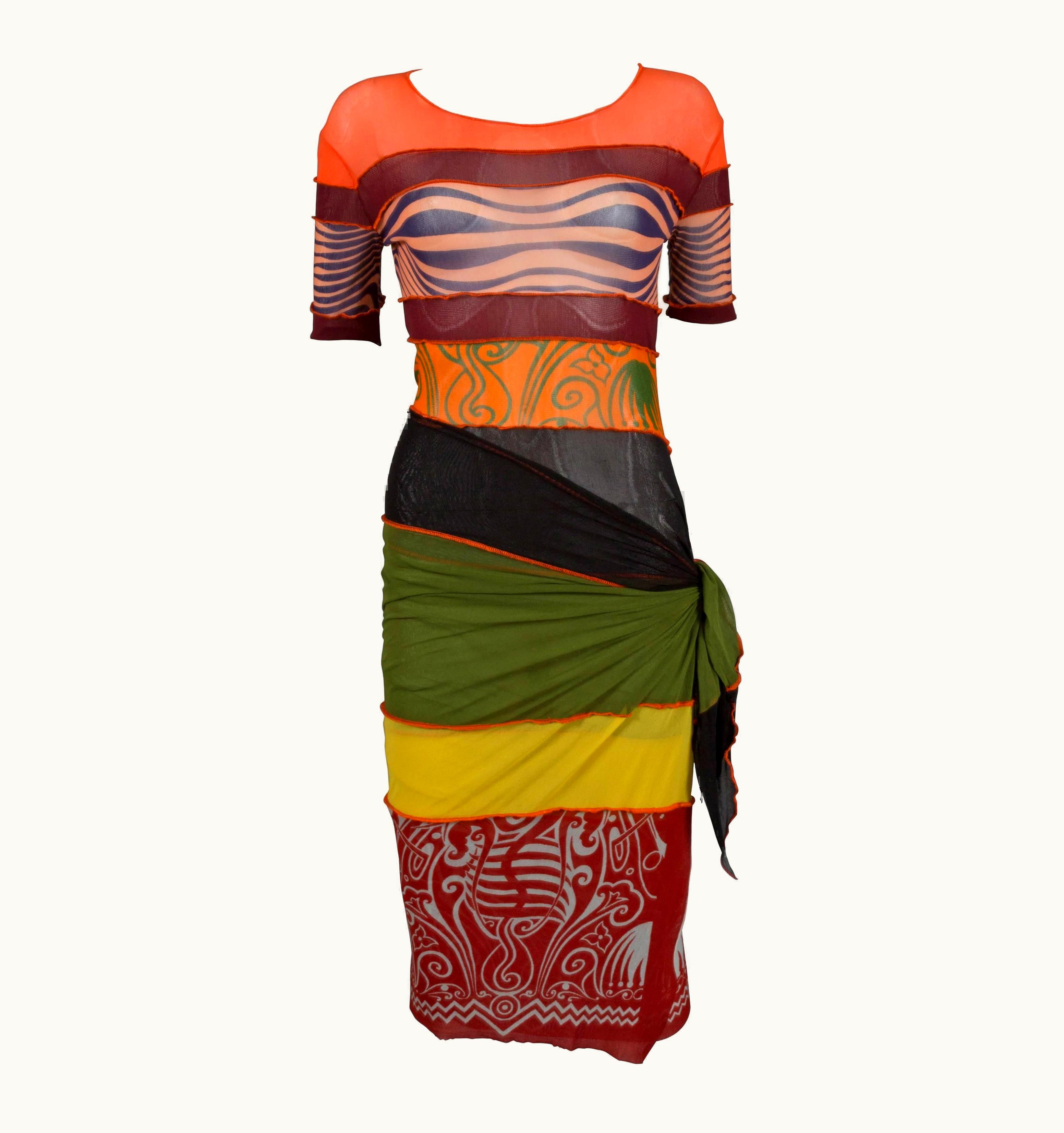 Jean-Paul Gaultier Jean Paul Gaultier Mesh Patchwork Pareo Dress, C 1996