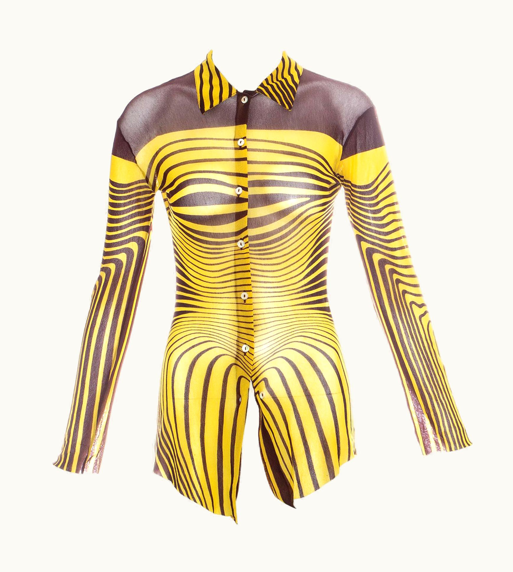Jean-Paul Gaultier Jean Paul Gaultier Yellow Optical Illusion Printed Mesh Shirt, S/S 1996