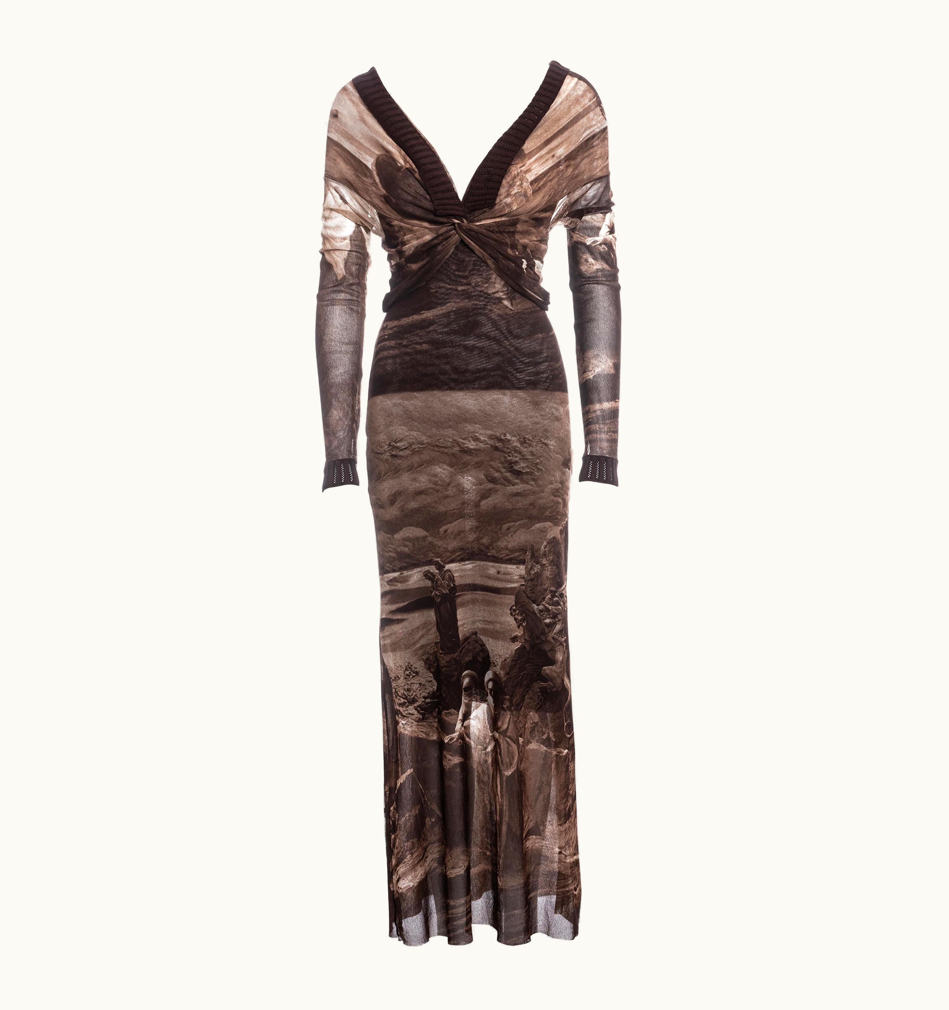 Jean-Paul Gaultier Jean Paul Gaultier Brown Nylon Mesh Off-shoulder Maxi Dress, S/S 1998