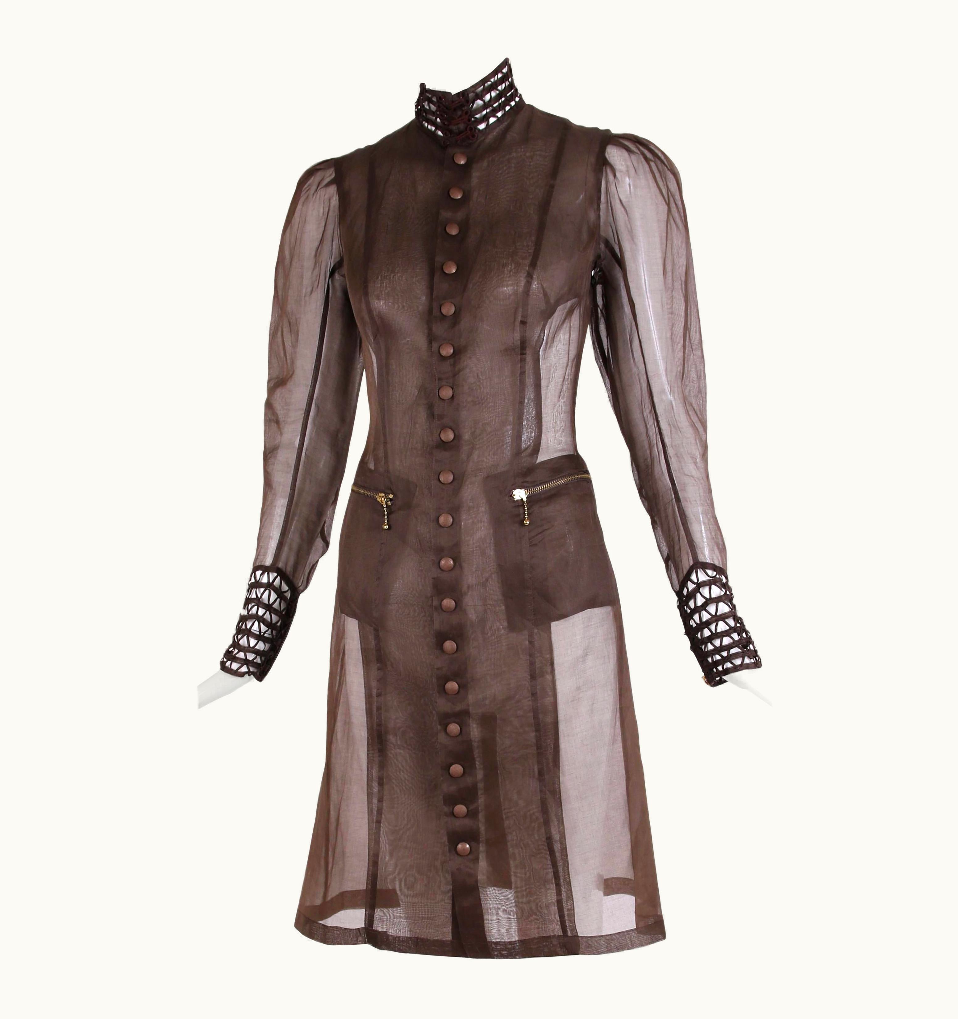 Jean-Paul Gaultier Jean Paul Gaultier Brown Sheer Silk Gazar Coat Dress C 1998