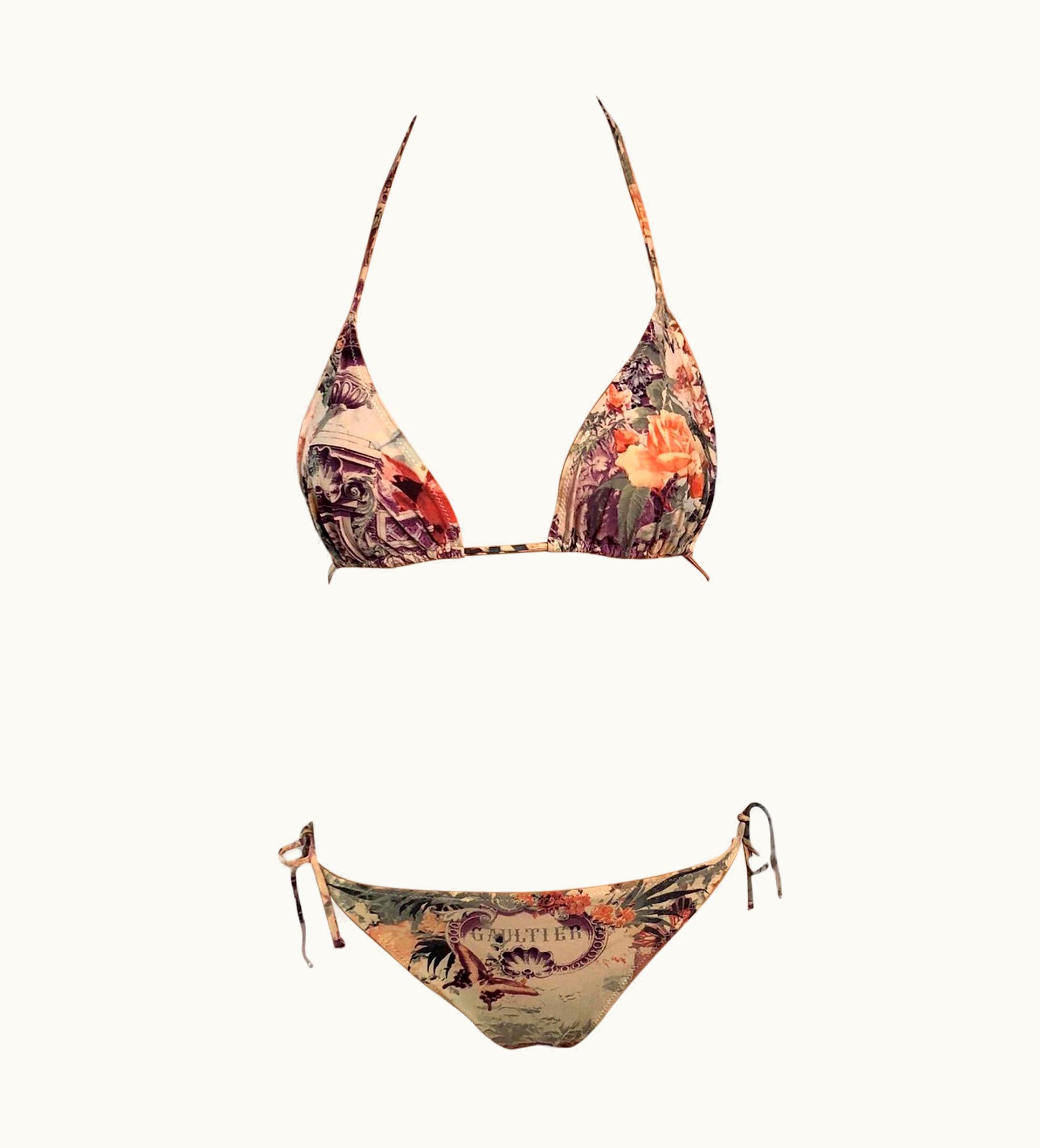Jean-Paul Gaultier Jean Paul Gaultier Soleil S/S 1999 Flamingo Tropical Bikini Swimsuit 2 Piece Set UZ0597002