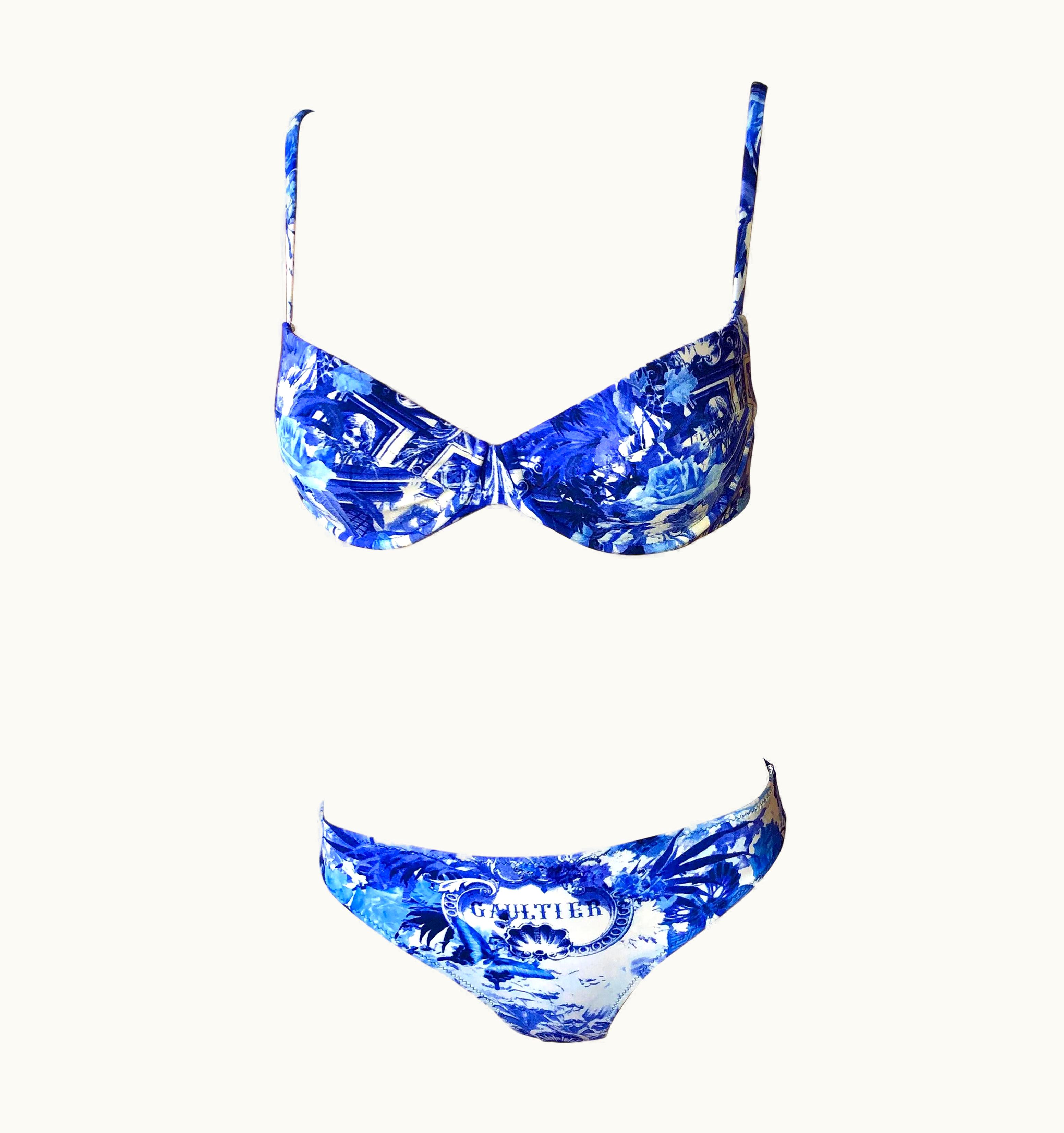 Jean-Paul Gaultier Jean Paul Gaultier Soleil S/S 1999 Flamingo Tropical Bikini Swimsuit 2 Piece Set UZ0597004