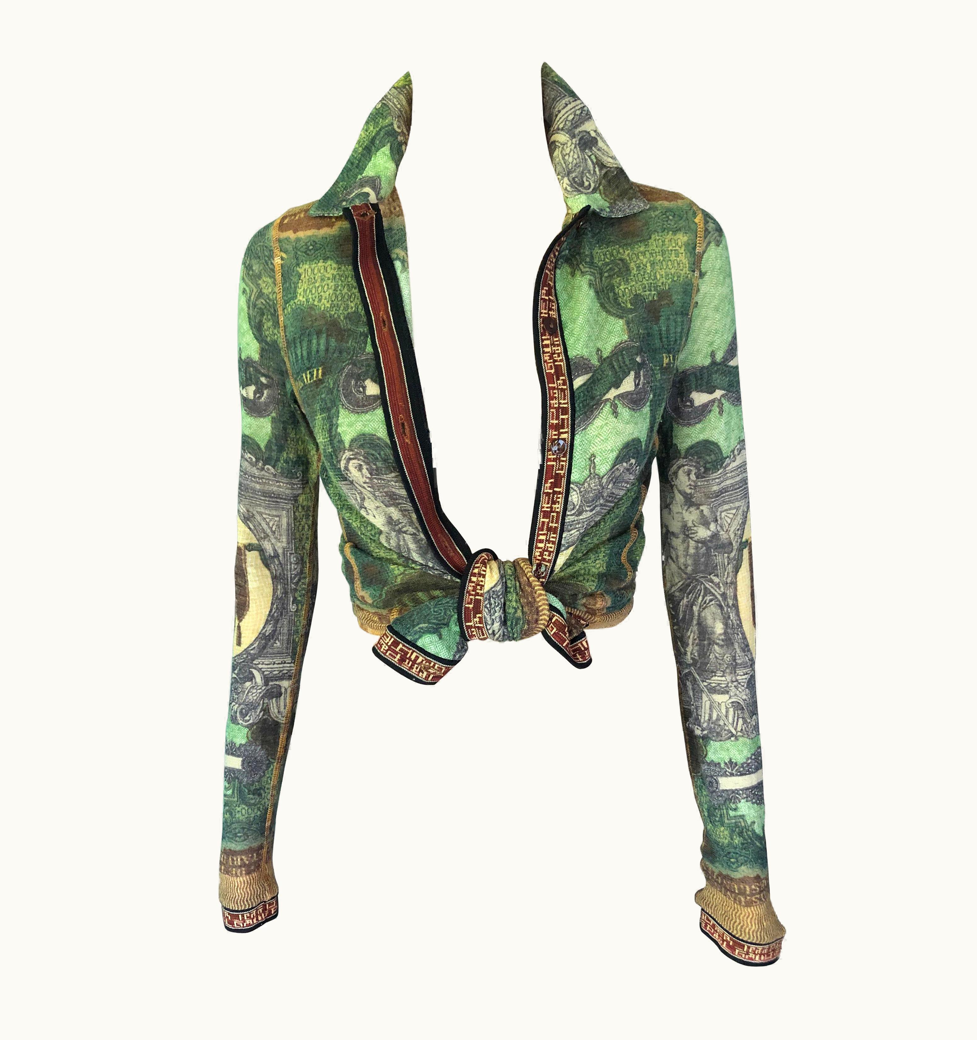 Jean-Paul Gaultier Jean Paul Gaultier 1999 Vintage Money Print Logo Button Up Shirt Top