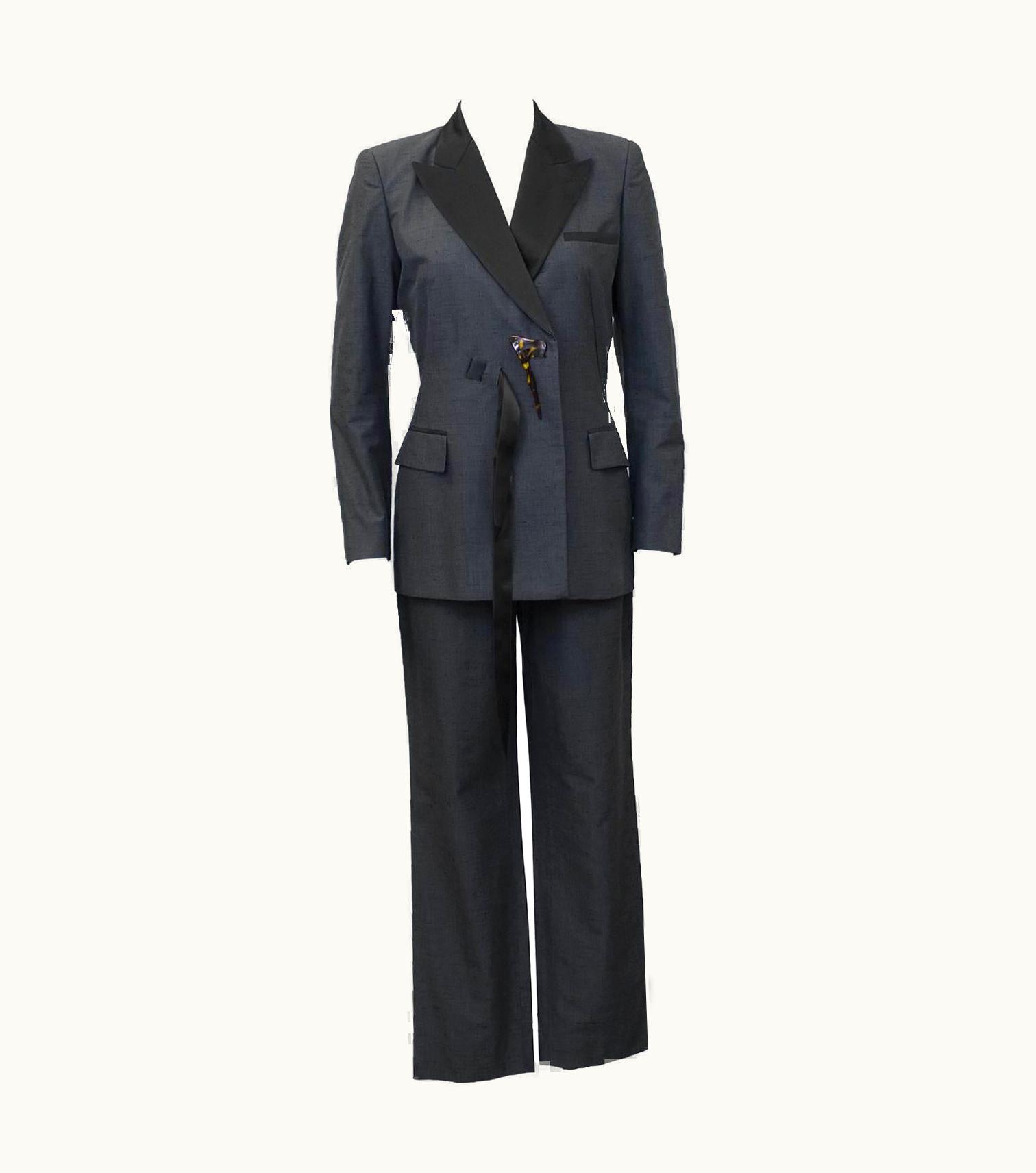 Jean-Paul Gaultier 1990' Jean Paul Gaultier Grey And Black Tuxedo Style Pant Suit