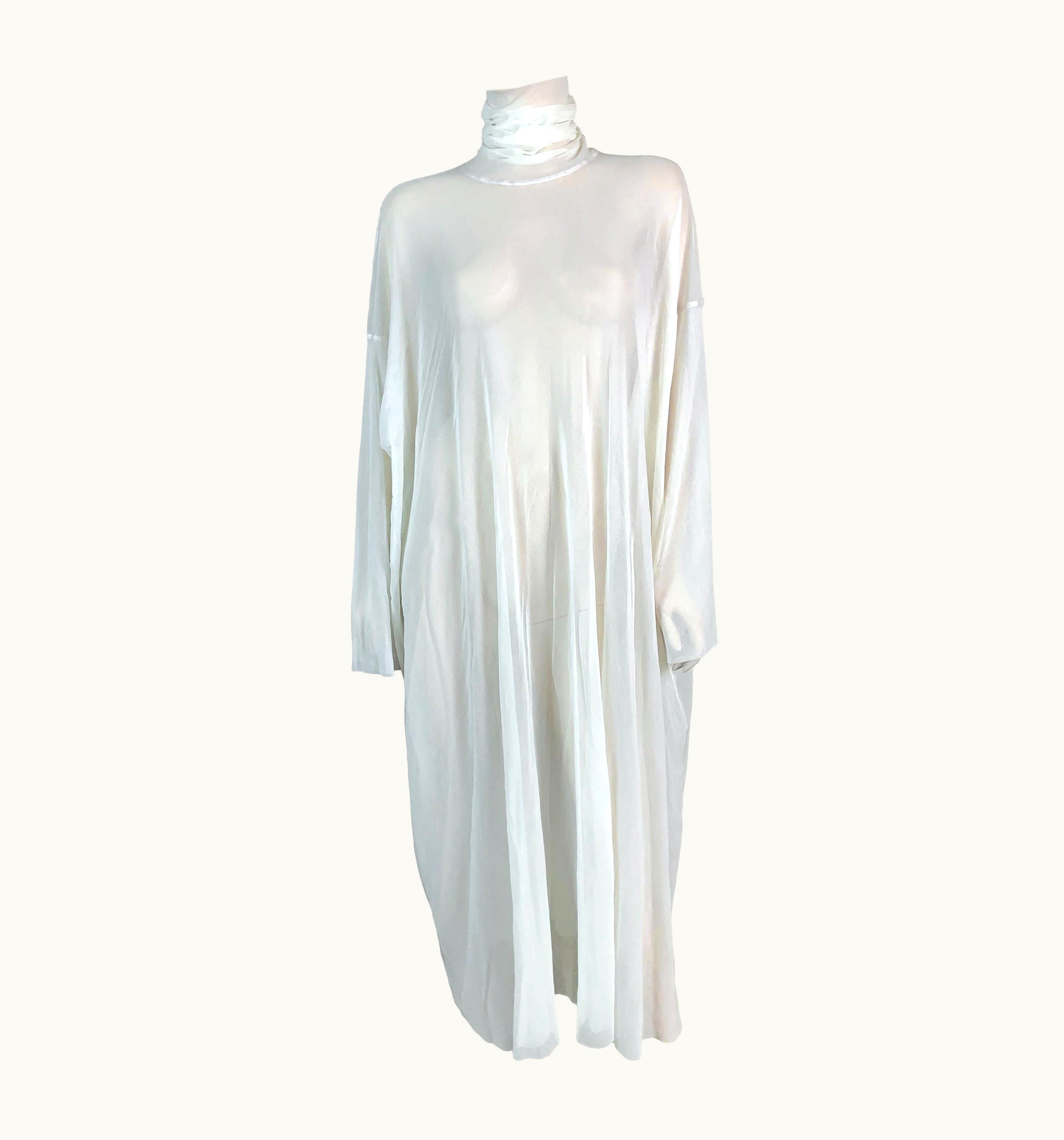 Jean-Paul Gaultier S/S 1999 Jean Paul Gaultier Sheer Ivory Baggy Mesh S/S Dress