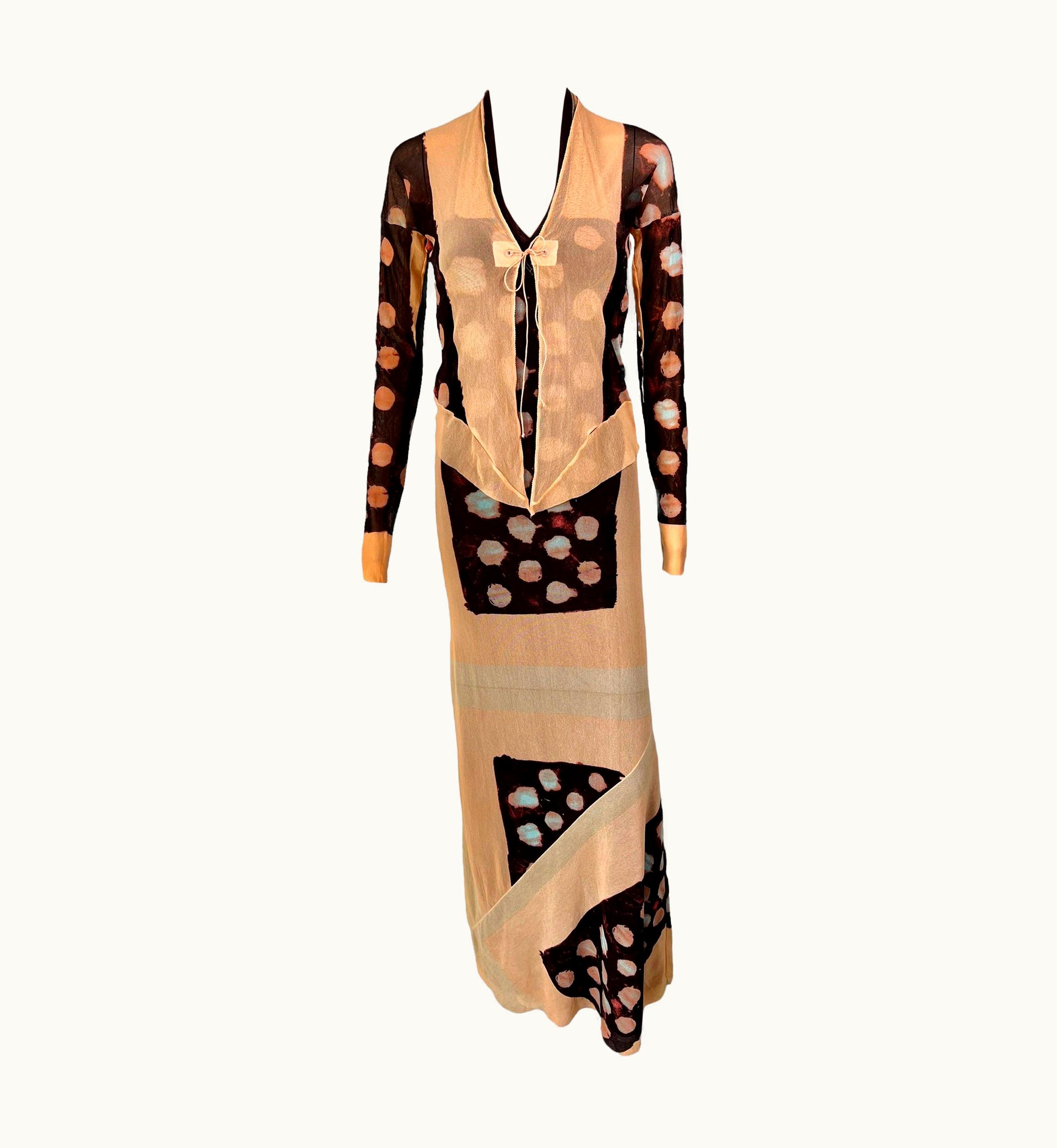 Jean-Paul Gaultier Jean Paul Gaultier S/S 2001 Sheer Polka Dot Cardigan Top& Maxi Dress 2 Piece Set