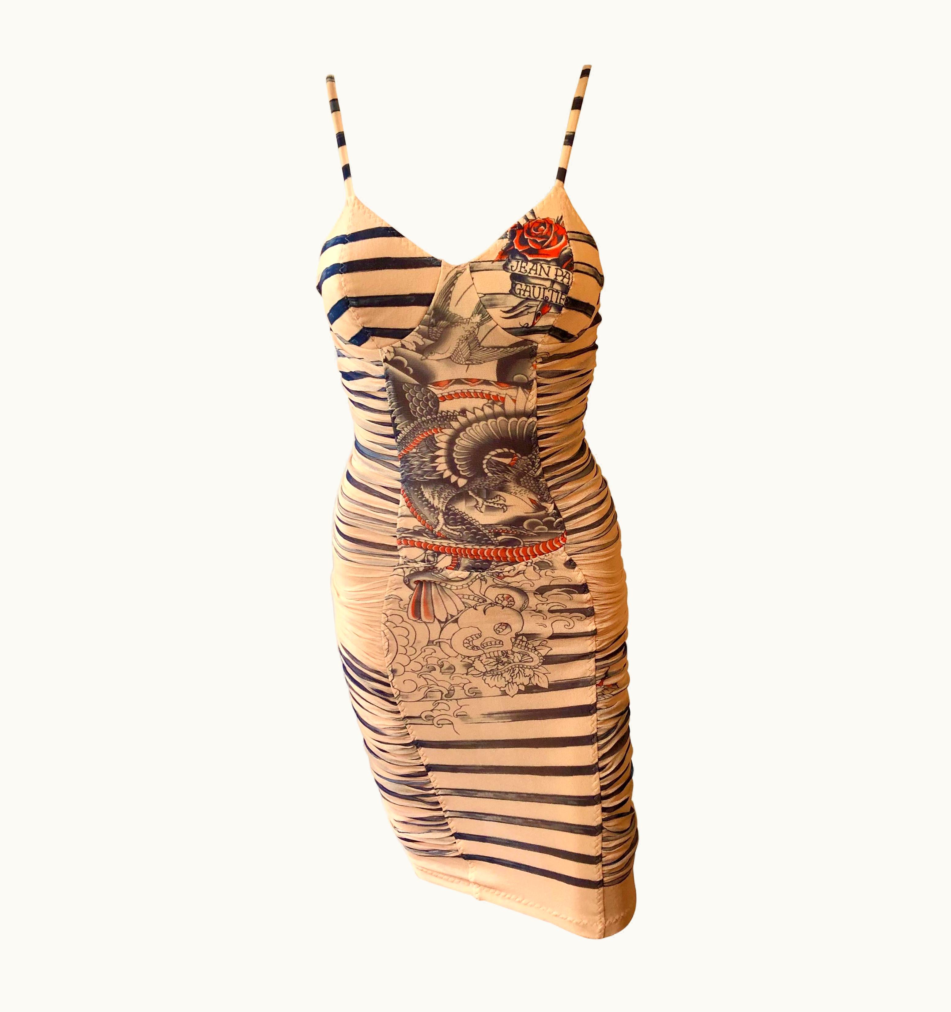 Jean-Paul Gaultier Jean Paul Gaultier Soleil S/S 2012 Tattoo Print Semi-Sheer Mesh Bodycon Dress UZ0597023