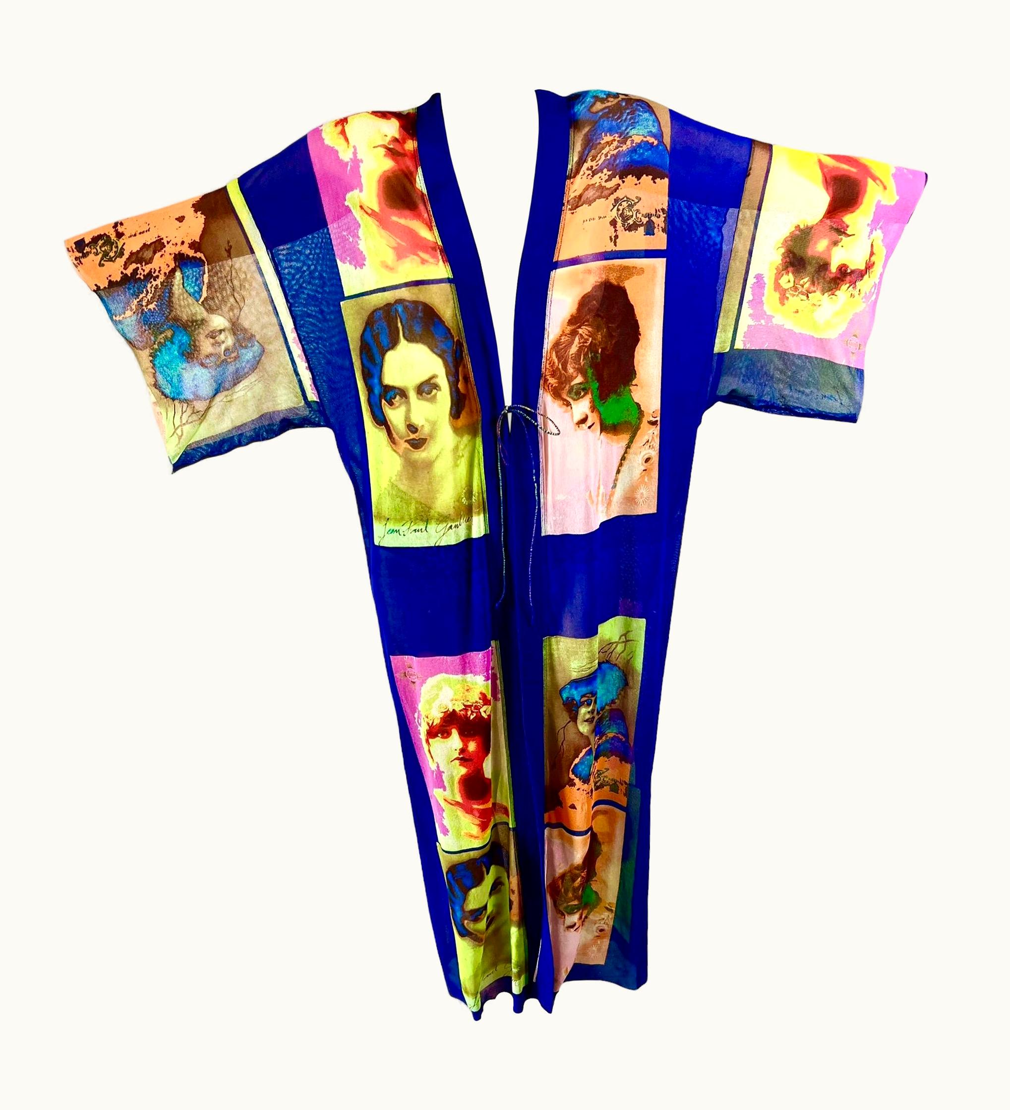 Jean-Paul Gaultier Jean Paul Gaultier Soleil S/S 2002 Vintage "Portraits" Mesh Maxi Dress Kimono