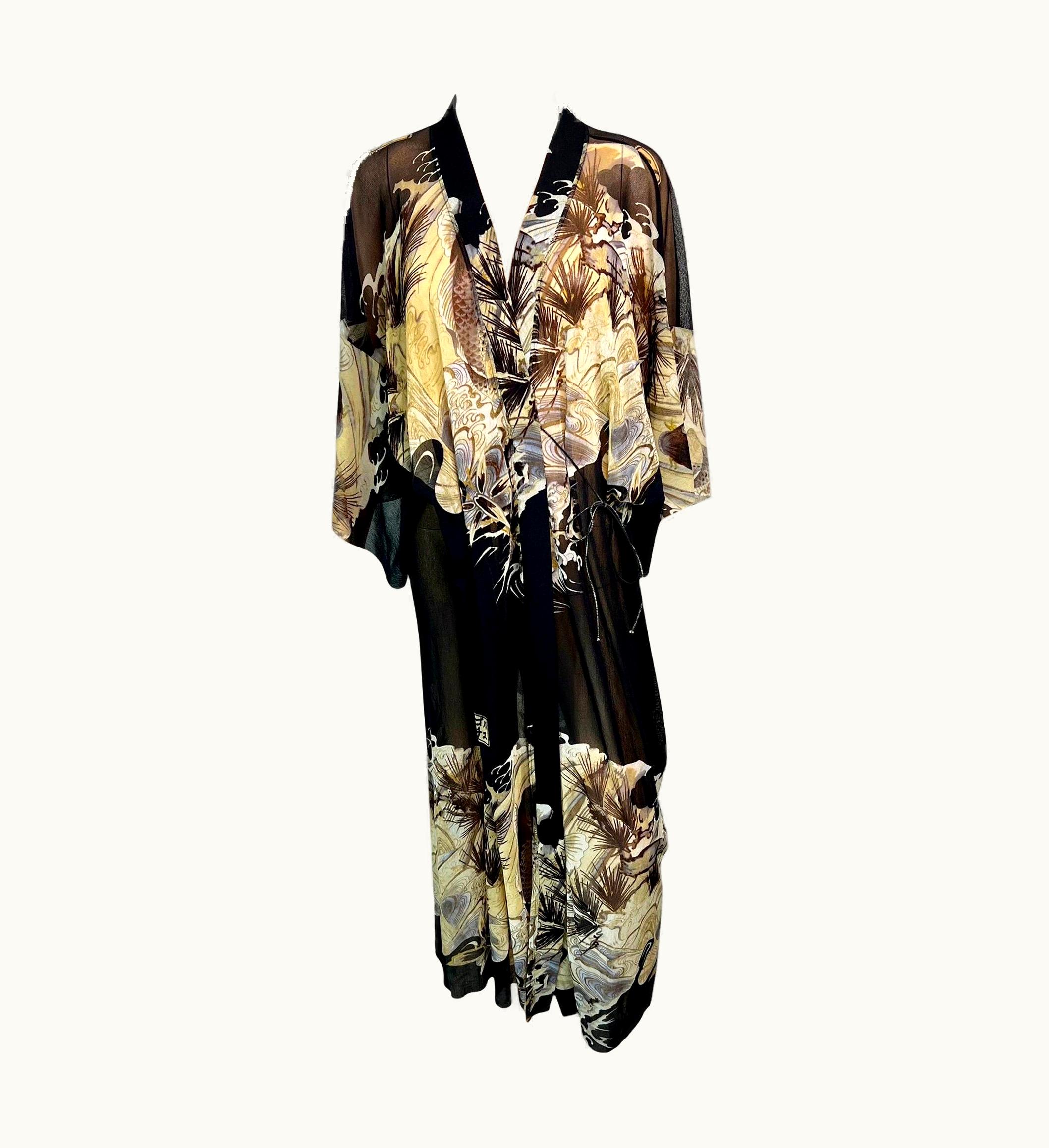 Jean-Paul Gaultier Jean Paul Gaultier Soleil Vintage Koi Fish Tattoo Print Mesh Maxi Dress Kimono