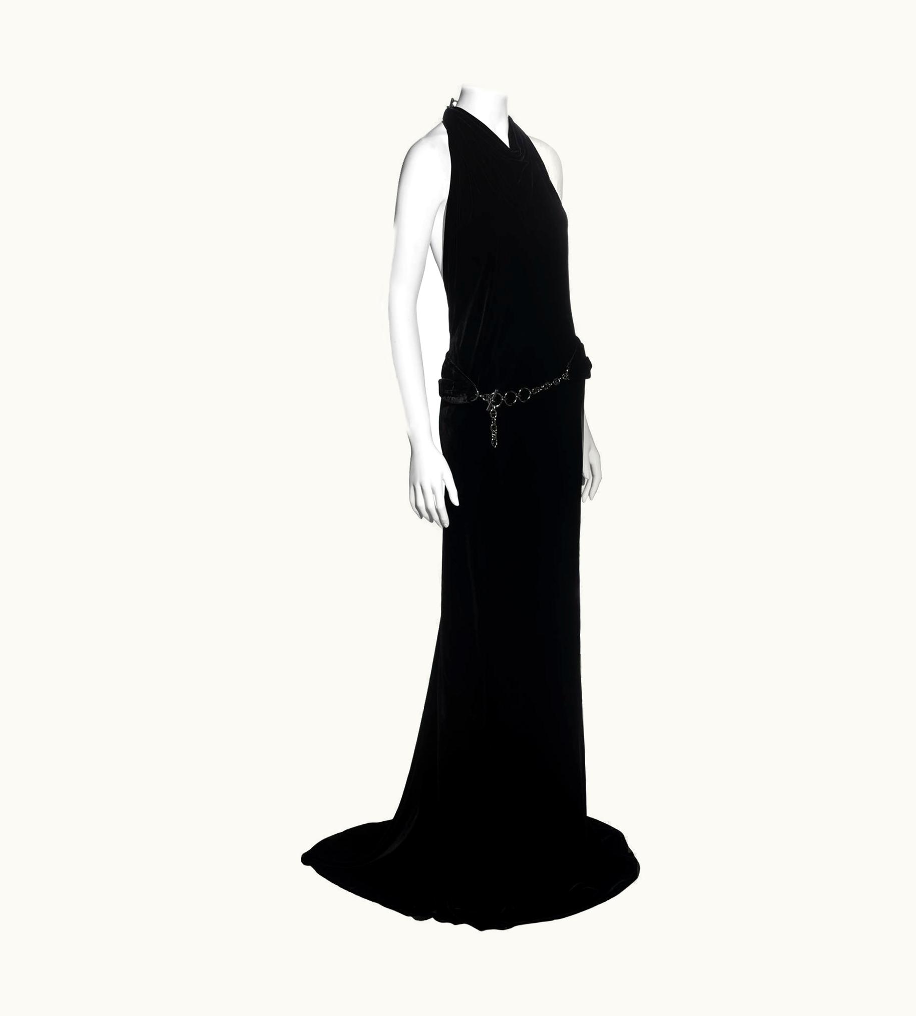 Hermès Hermes Black Silk Velvet Halter Neck Evening Dress With Silver Chain, AW 2007