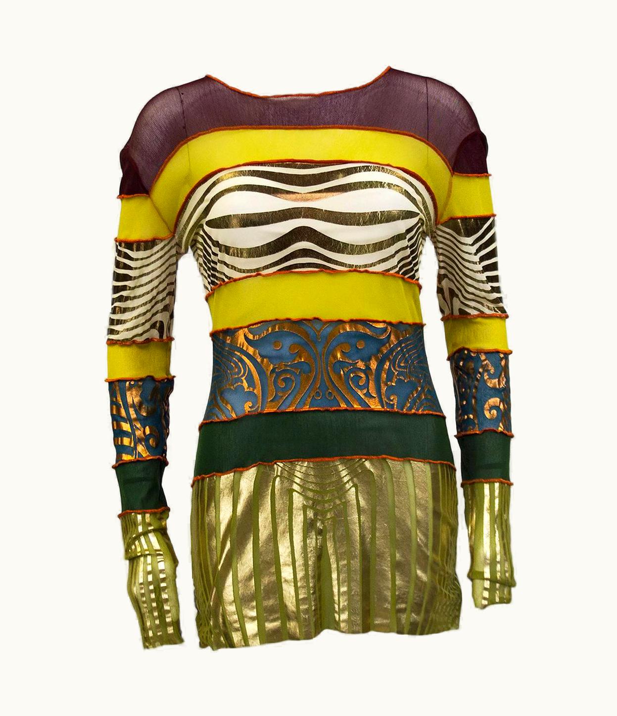 Jean-Paul Gaultier Early 2000' Jean Paul Gaultier Mixed Metallic Horizontal Stripe Shirt