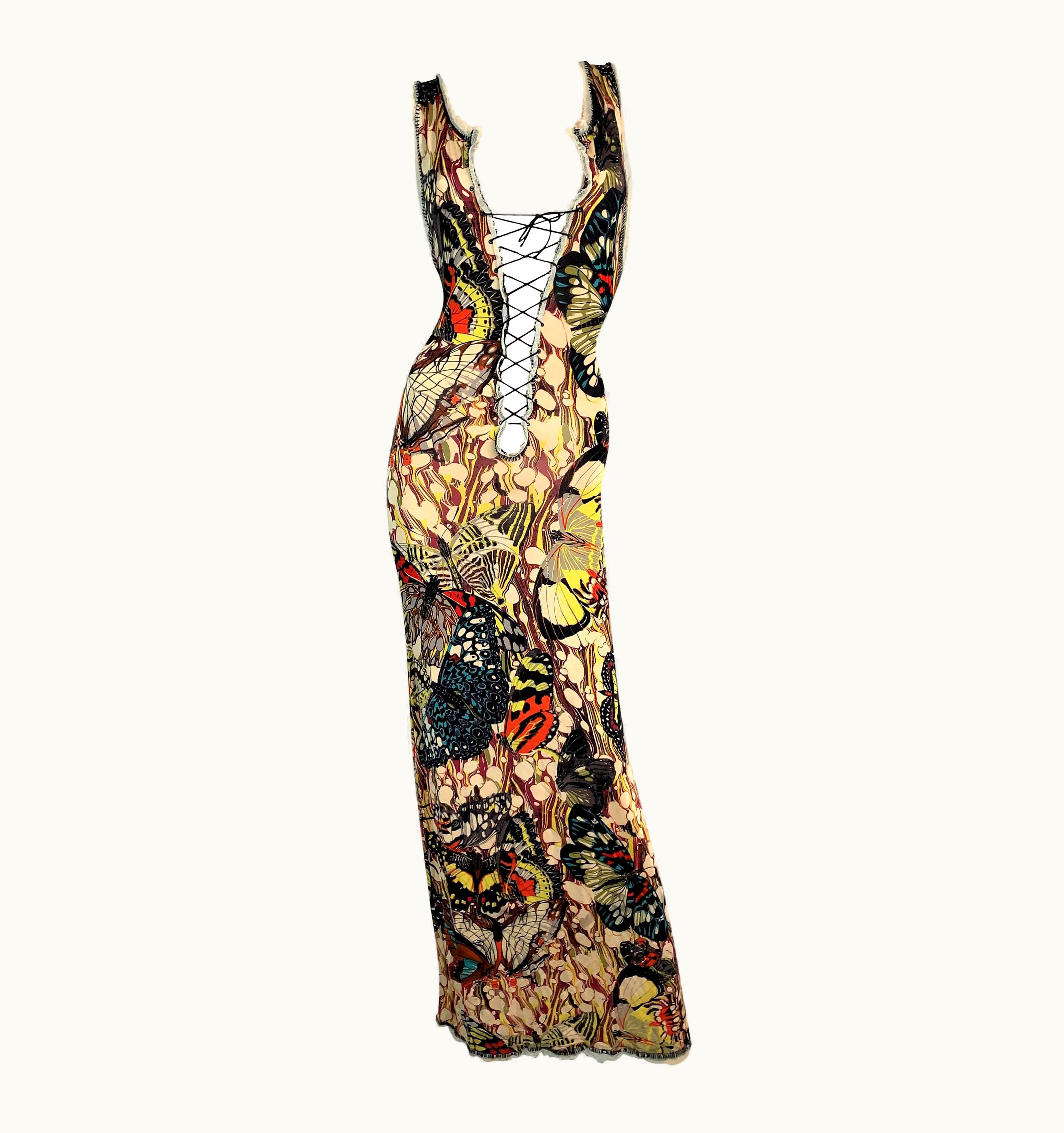 Jean-Paul Gaultier 2000' Jean Paul Gaultier Butterfly Plunging Tie-Up Long Dress