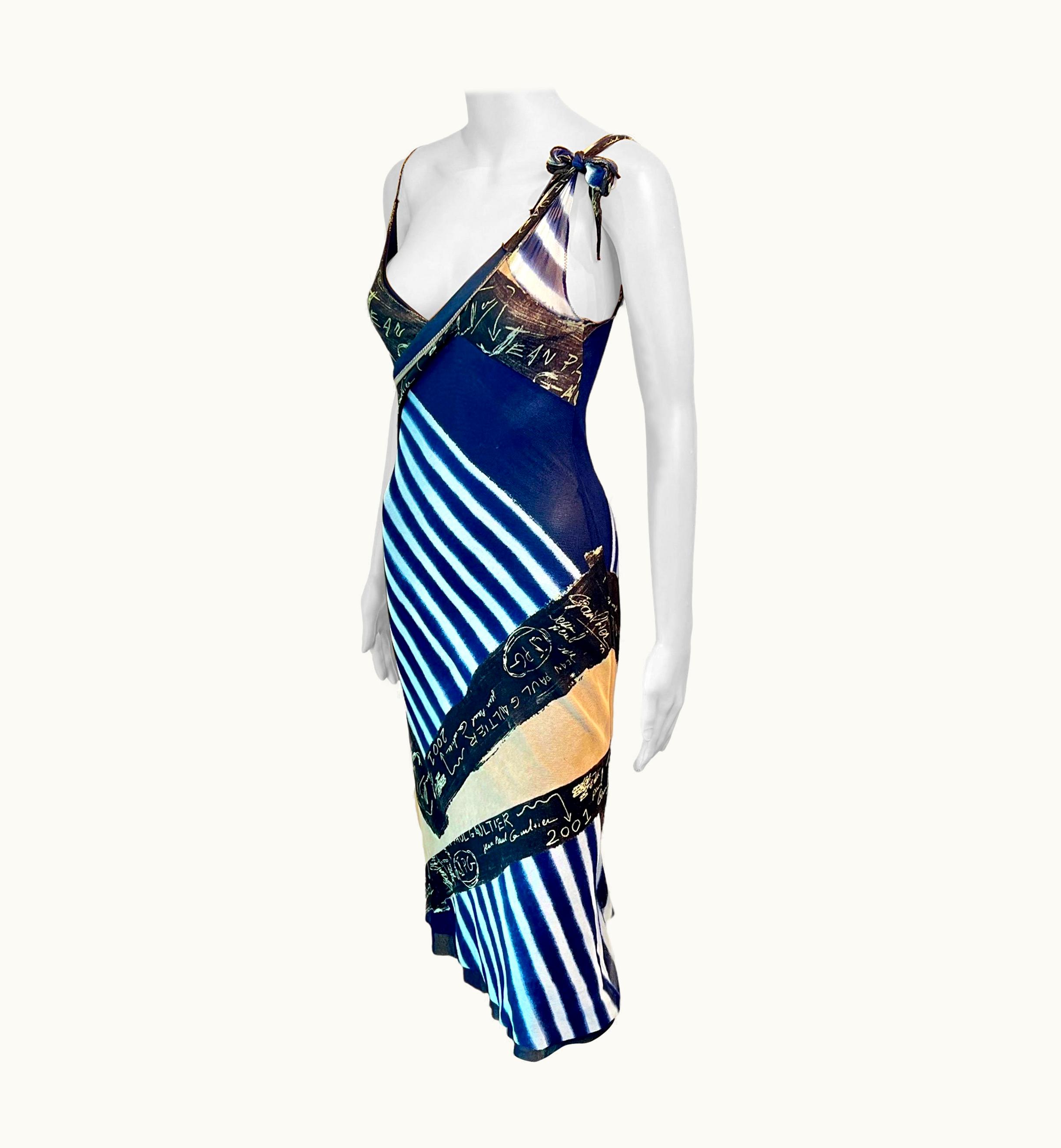 Jean-Paul Gaultier Jean Paul Gaultier C.2001 Graffiti Stripes Print Mesh Dress UZ0597047