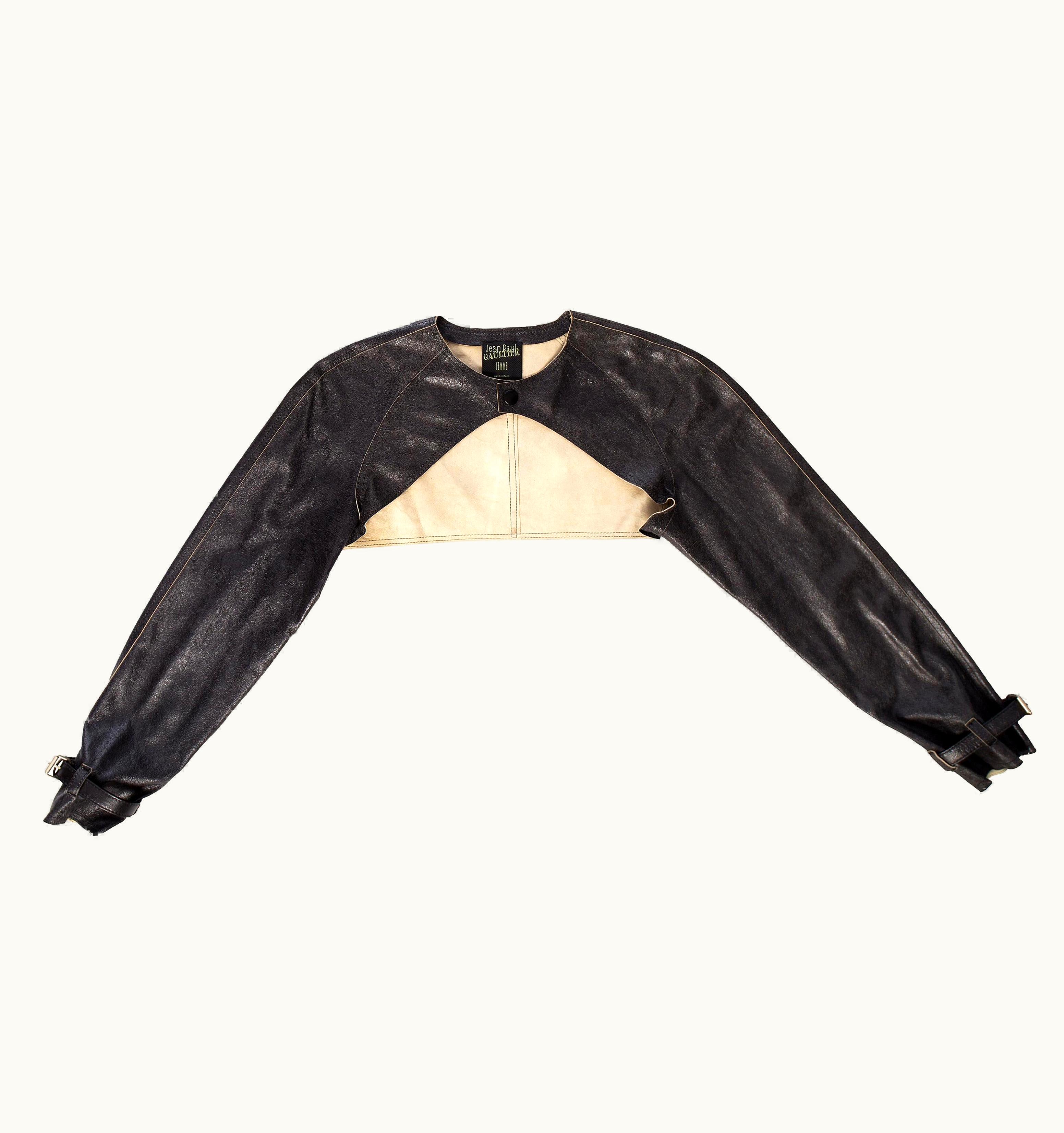 Jean-Paul Gaultier Jean Paul Gaultier Black Leather Cropped Jacket, S/S 2001