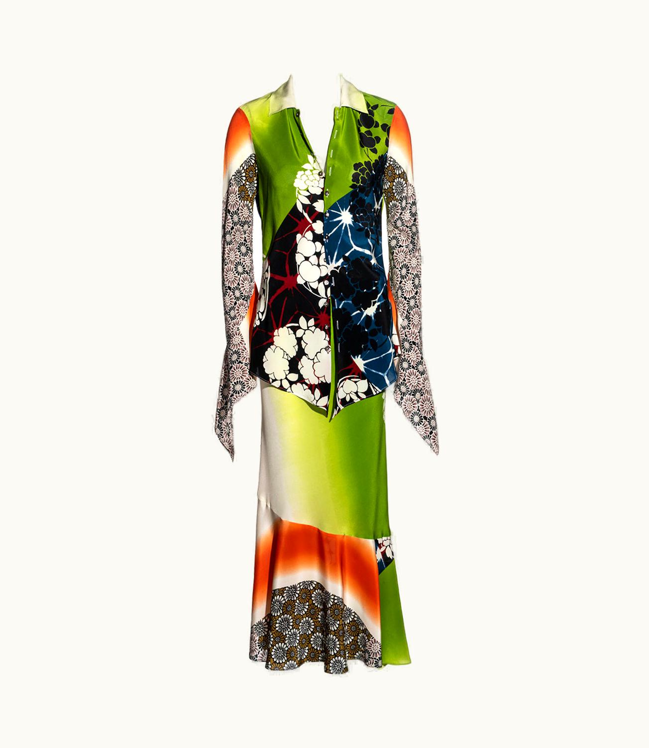 Jean-Paul Gaultier Jean Paul Gaultier Printed Silk Bias-cut Blouse And Skirt Set, S/S 2002