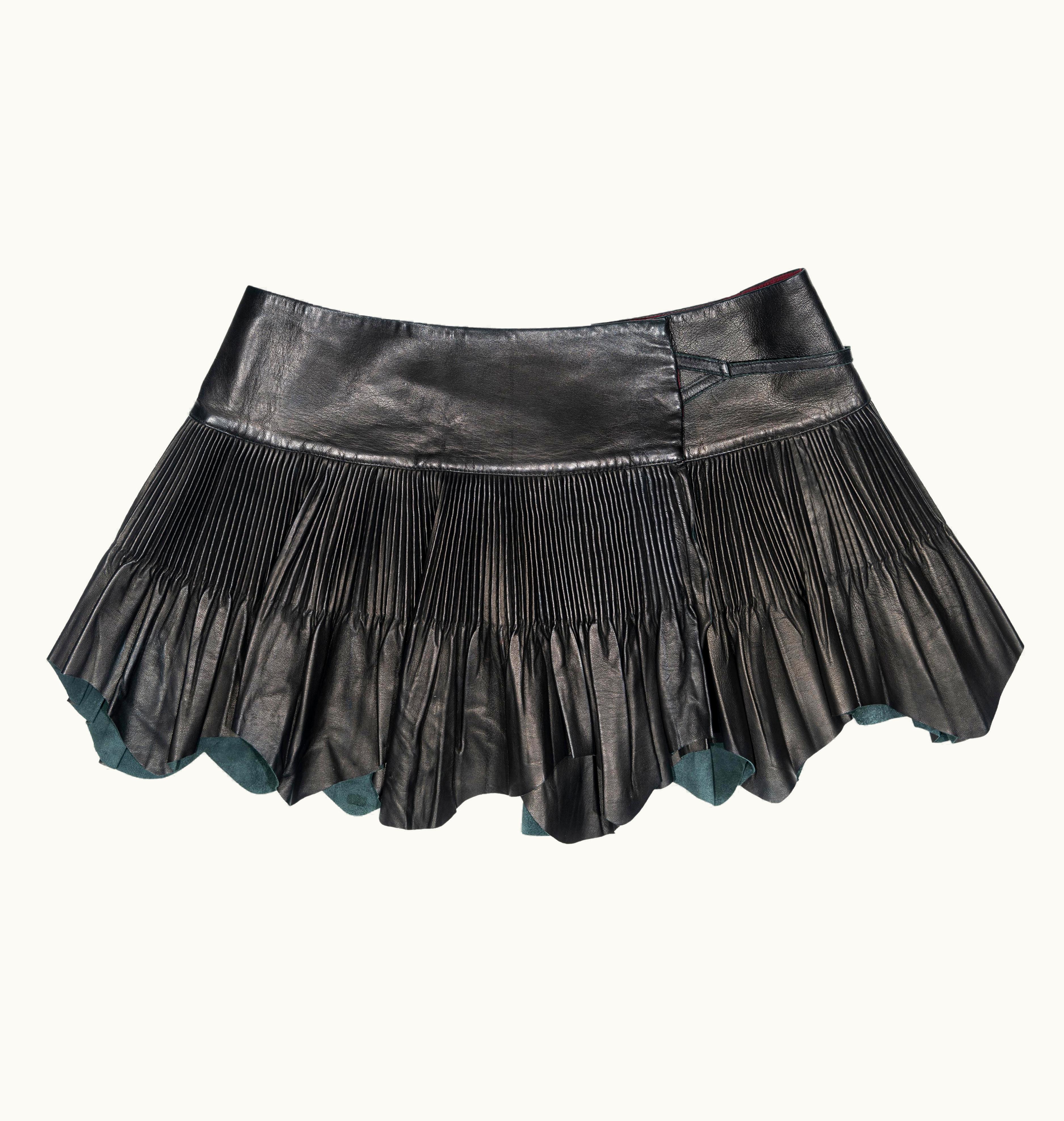 Jean-Paul Gaultier Jean Paul Gaultier Black Pleated Leather Mini Wrap Skirt, AW 2003 UZ0597075