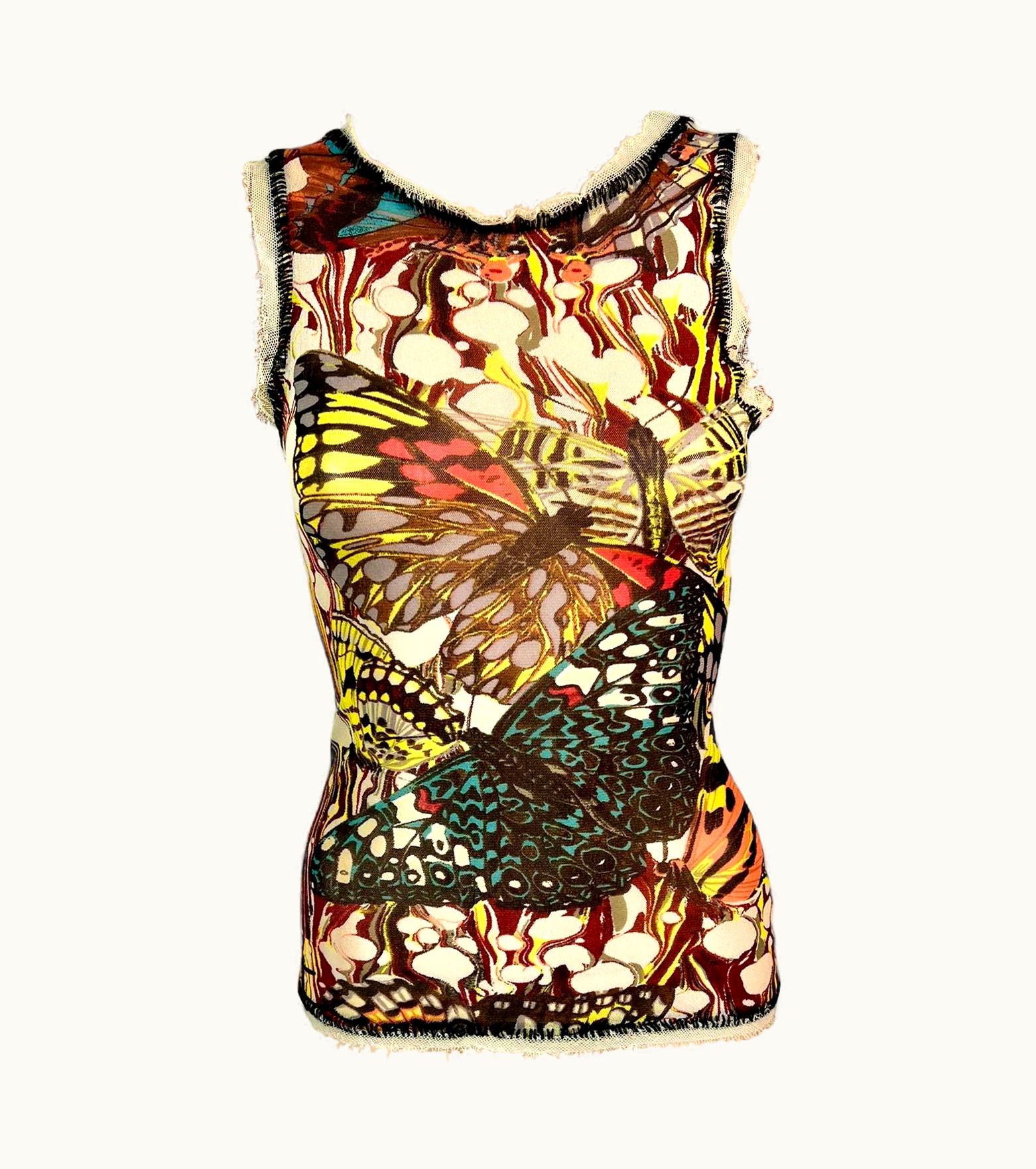 Jean-Paul Gaultier Jean Paul Gaultier S/S 2003 Butterfly Print Semi-Sheer Mesh Top UZ0597077