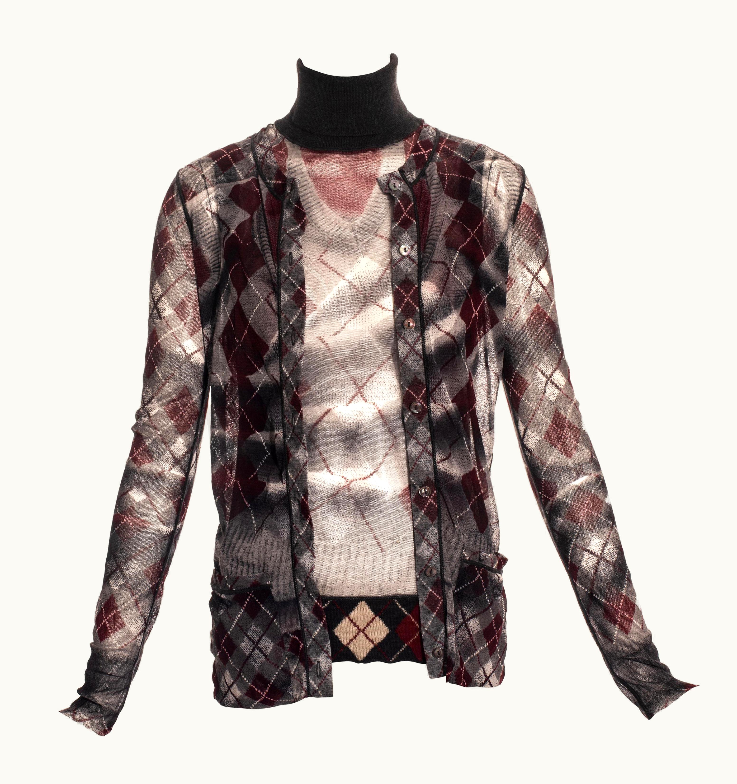 Jean-Paul Gaultier Jean Paul Gaultier Argyle Print Mesh Cardigan And Sweater Vest Set, AW 2004