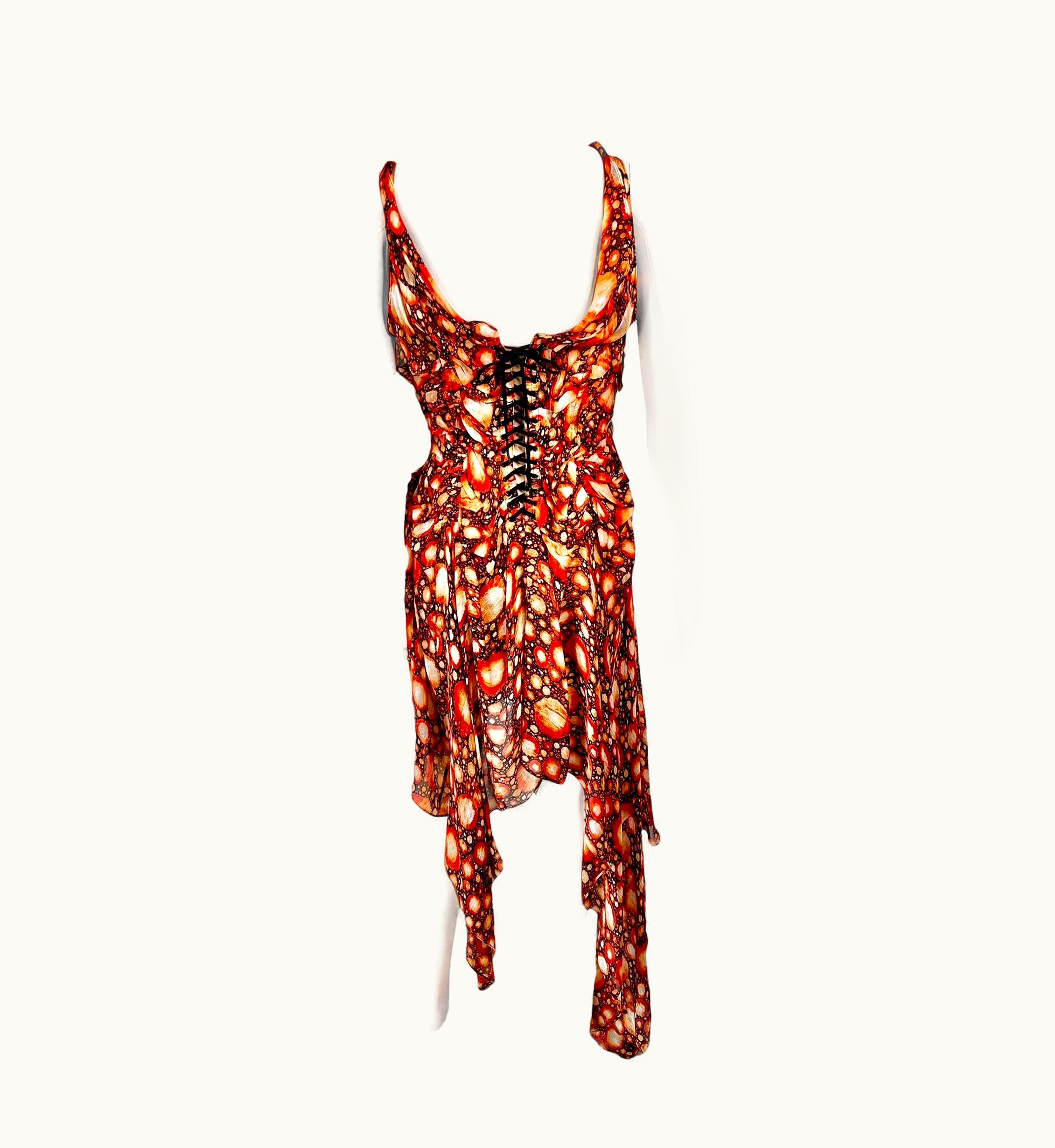 Jean-Paul Gaultier Jean Paul Gaultier S/S 2004 Corset Bra Galaxy Print Sheer Asymmetric Dress