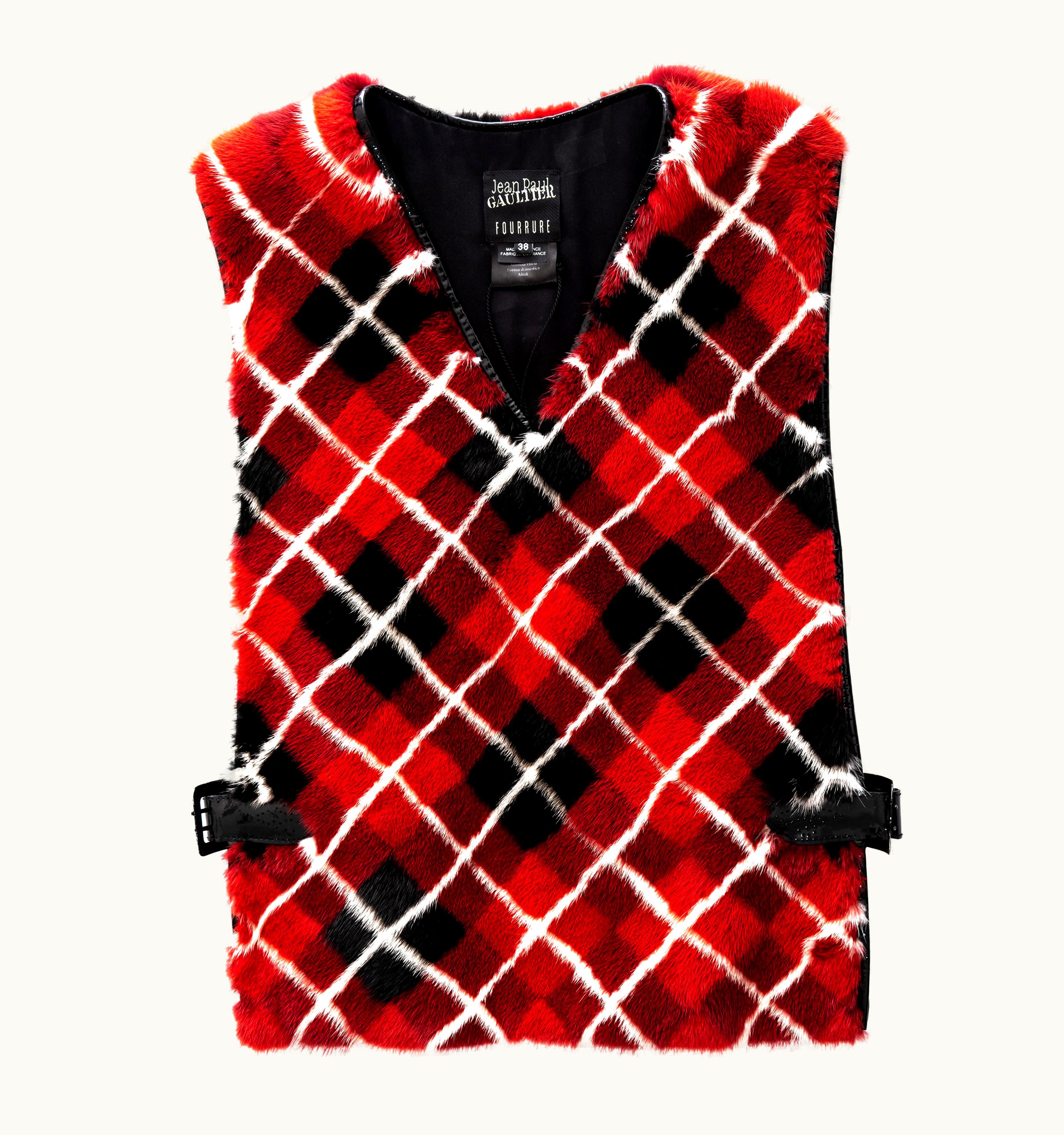 Jean-Paul Gaultier Jean Paul Gaultier Red Argyle Print Mink Fur Vest, AW 2007
