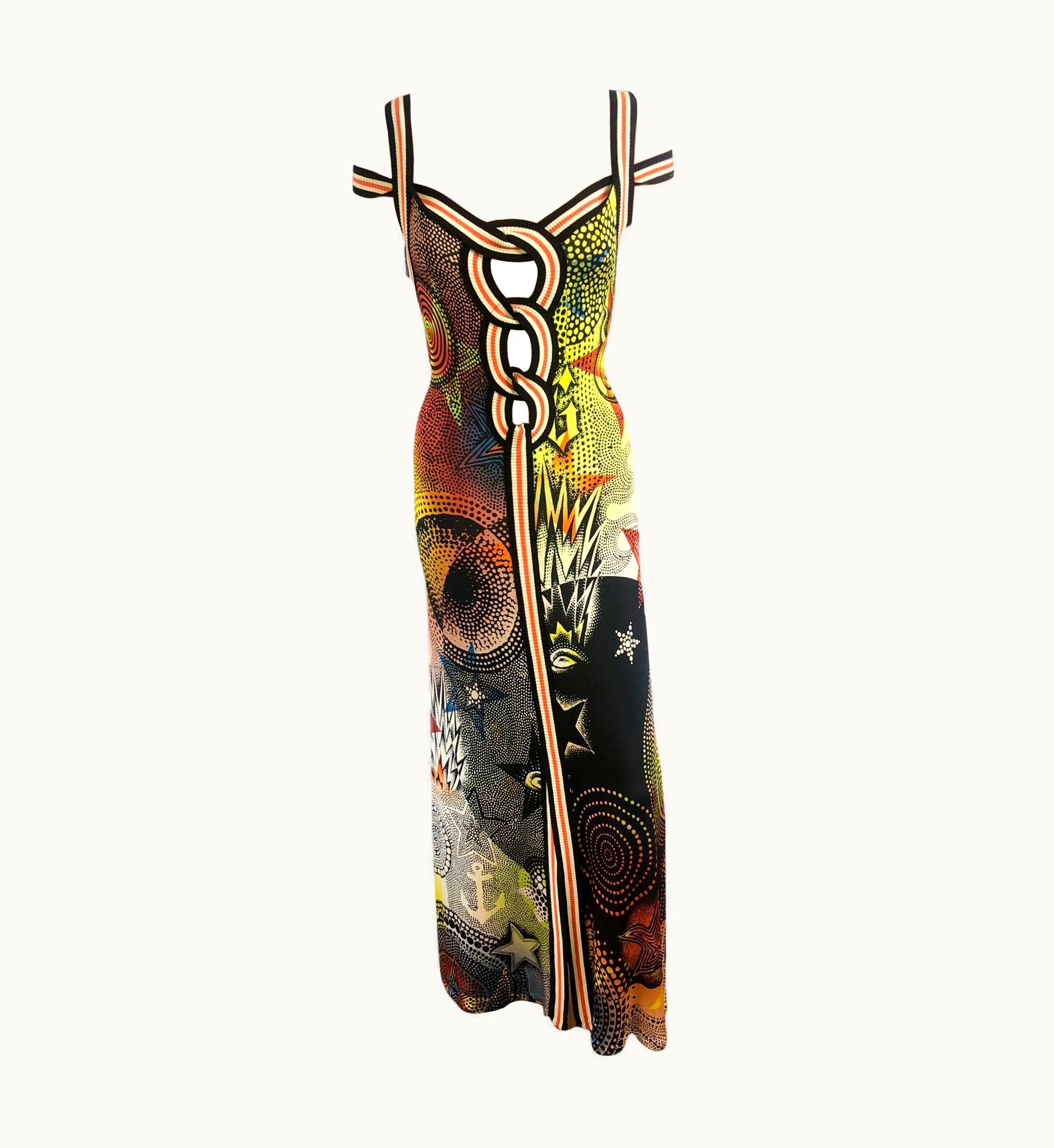 Jean-Paul Gaultier Jean Paul Gaultier S/S 2007 Star Print Cutout Bodycon Maxi Dress