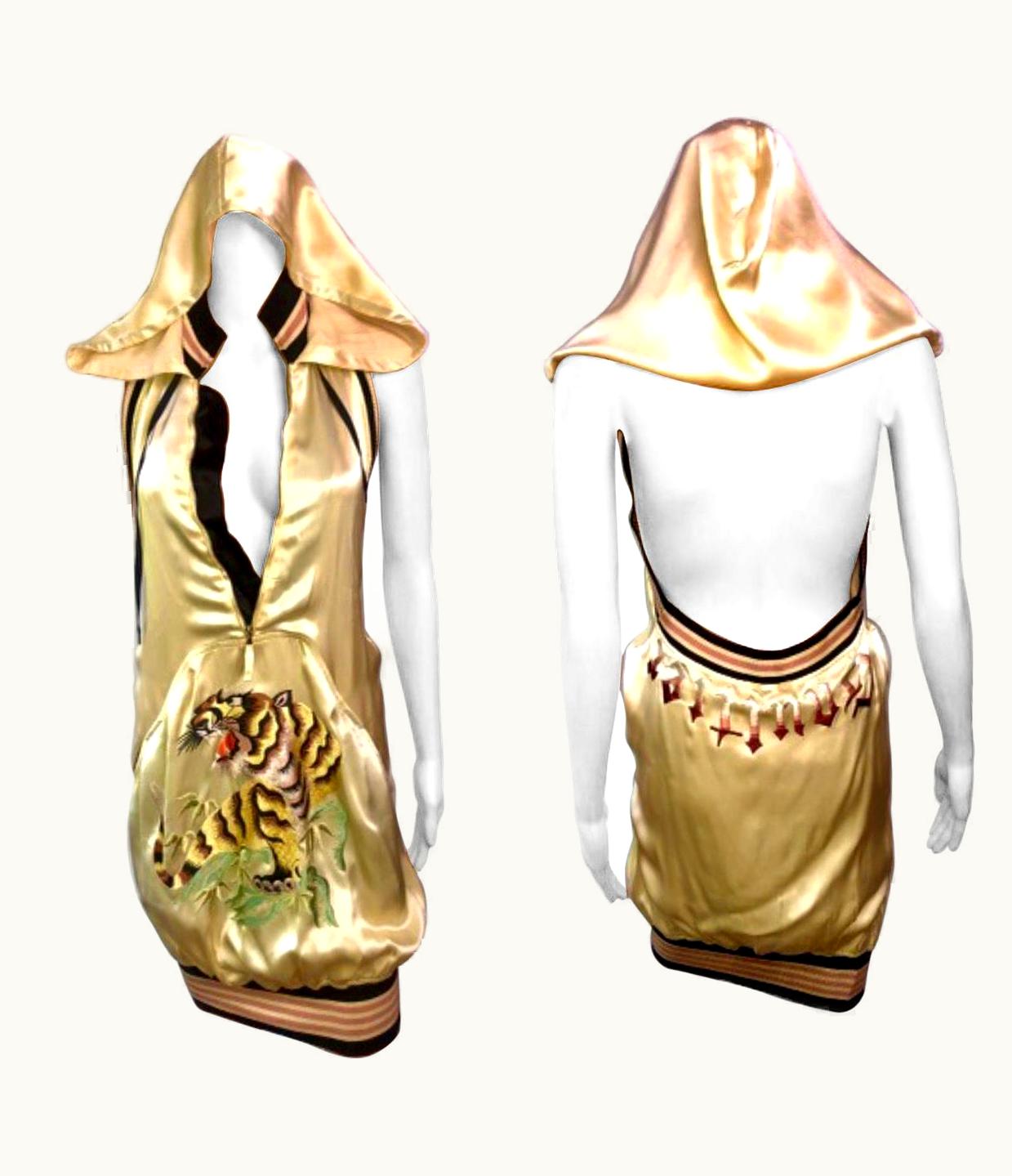 Jean-Paul Gaultier Jean Paul Gaultier S/S 2007 Runway Embroidered Logo Open Back Hooded Mini Dress