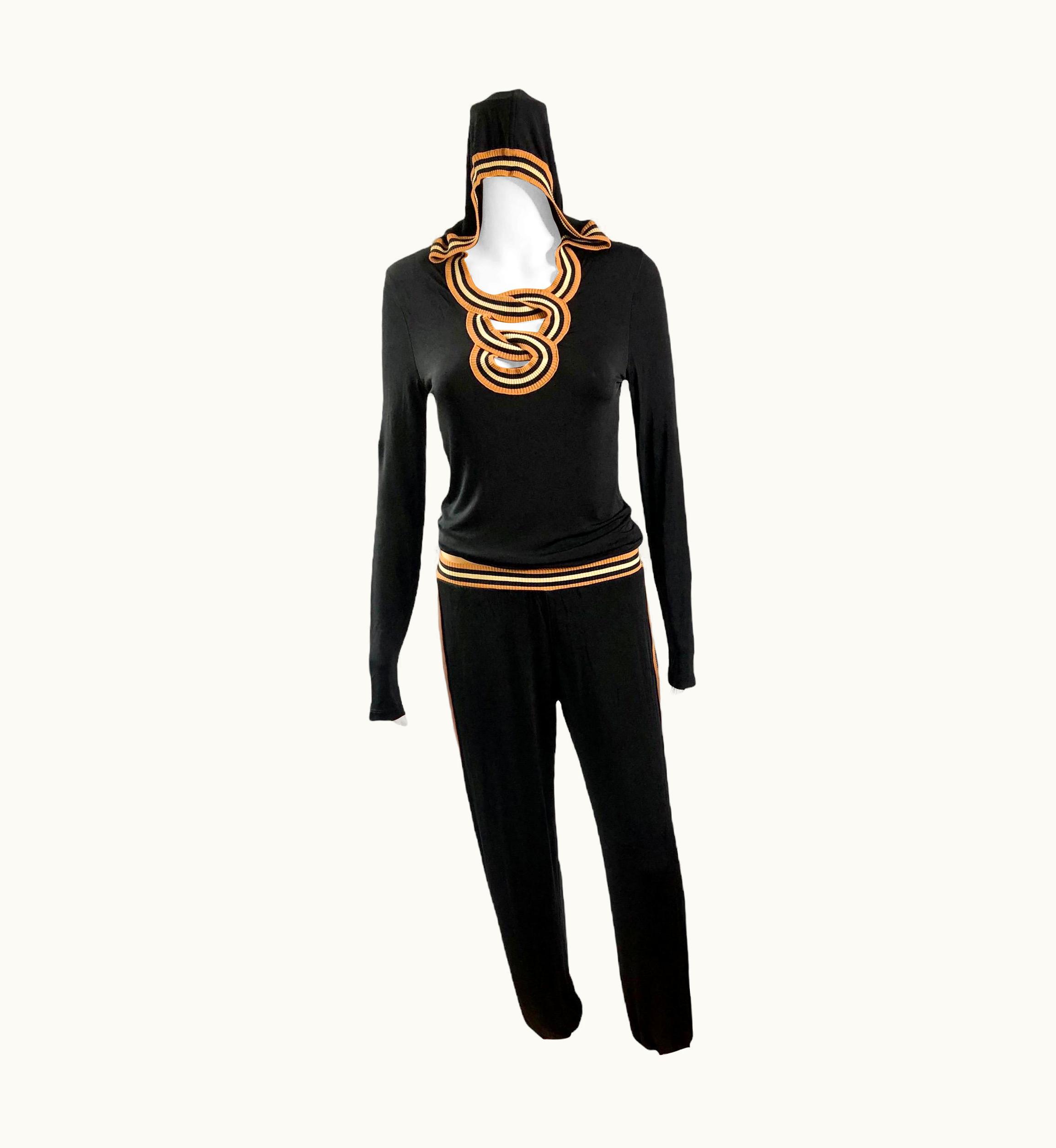 Jean-Paul Gaultier Jean Paul Gaultier S/S 2007 Hooded Black Cutout Top & Pants 2 Piece Set Ensemble