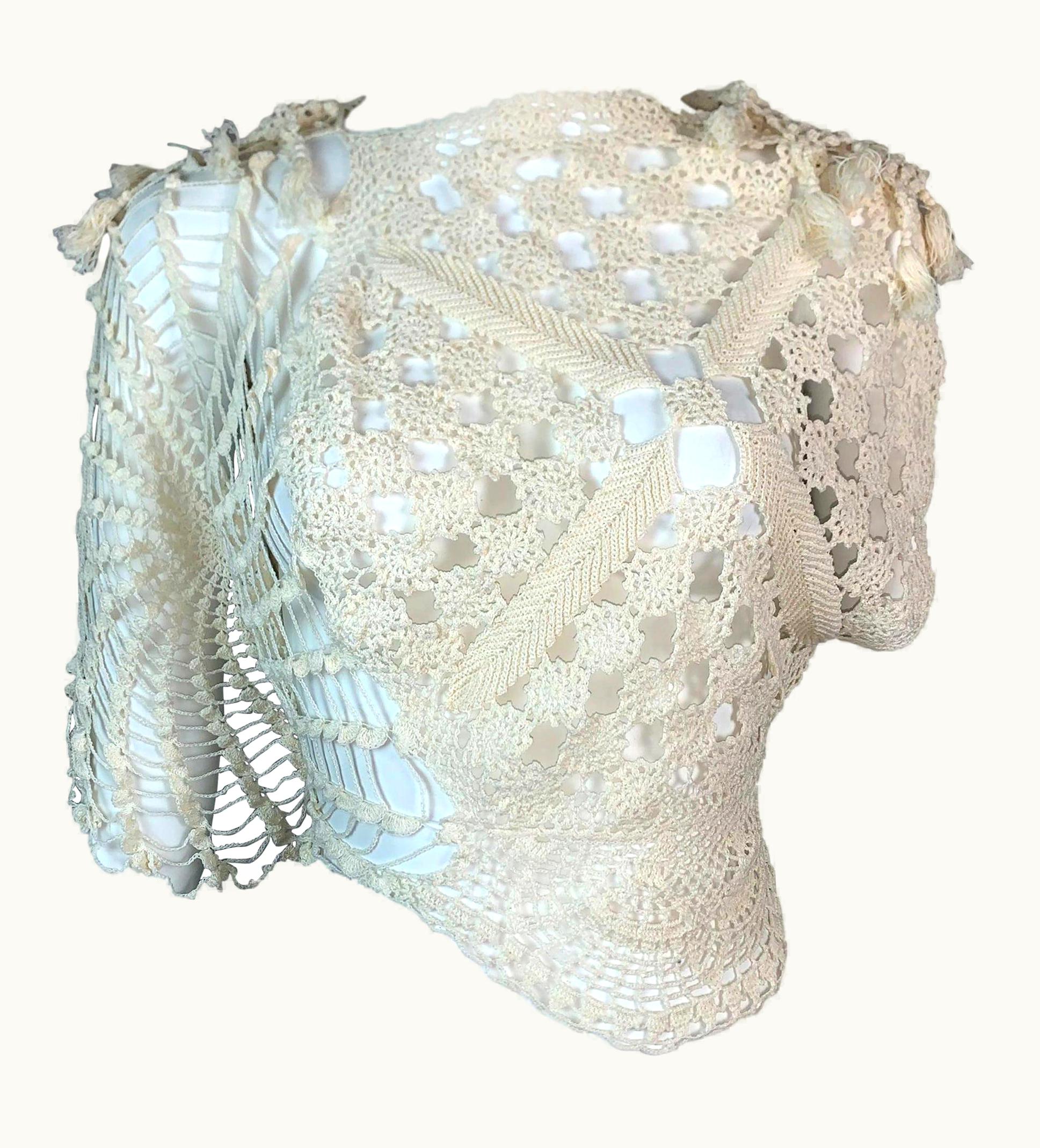 Jean-Paul Gaultier S/S 2008 Jean Paul Gaultier Runway Sheer Ivory Knit Crop Top UZ0597120