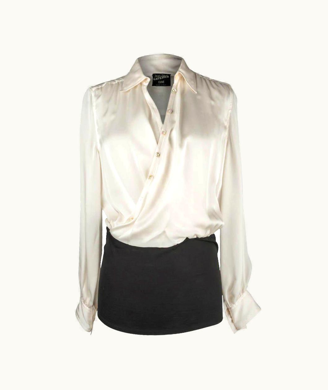 Jean-Paul Gaultier Jean Paul Gaultier Top White Faux Wrap Top Black Stretch At Unique Design 44 S/S