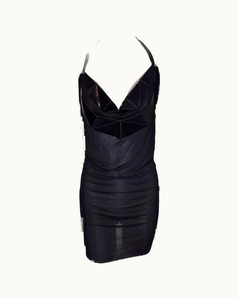 Jean-Paul Gaultier S/S 2010 Jean Paul Gaultier Sheer Black Plunging Applique Mini Dress