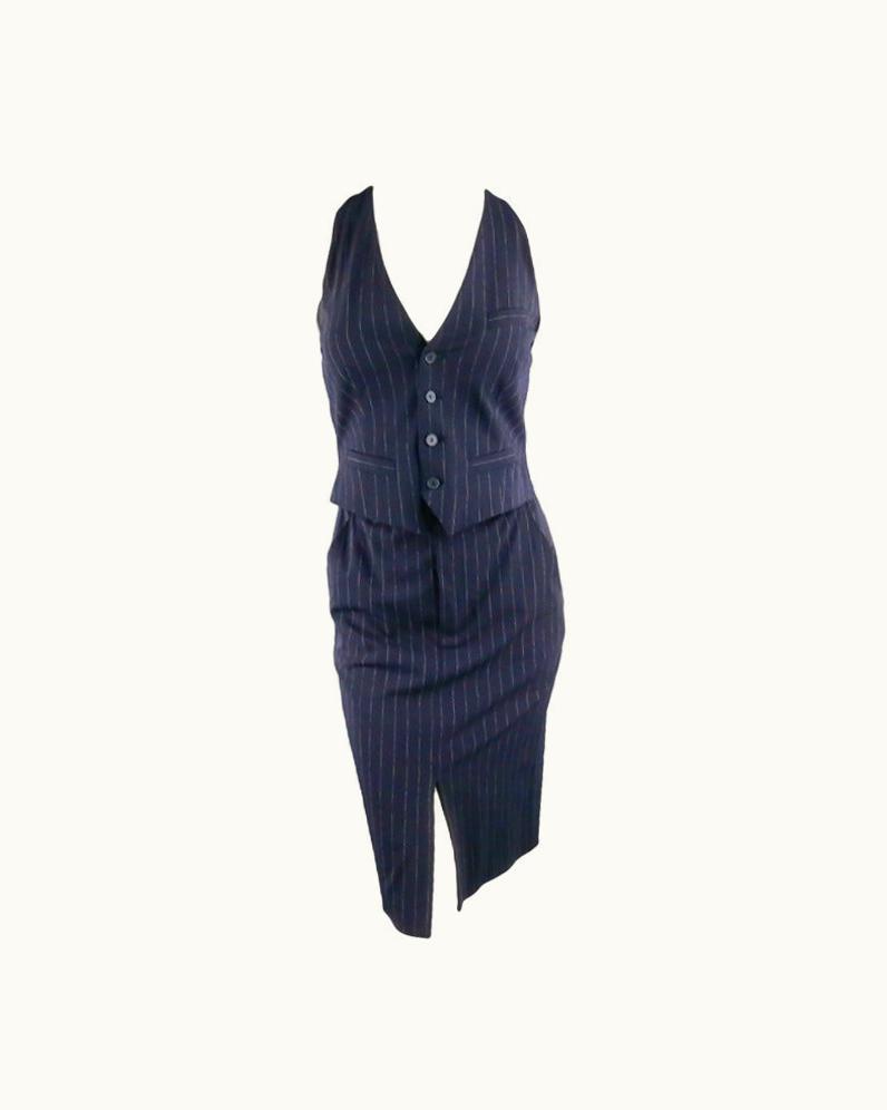 Jean-Paul Gaultier 2010' Jean Paul Gaultier Navy Pinstripe Menswear Vest- Dress