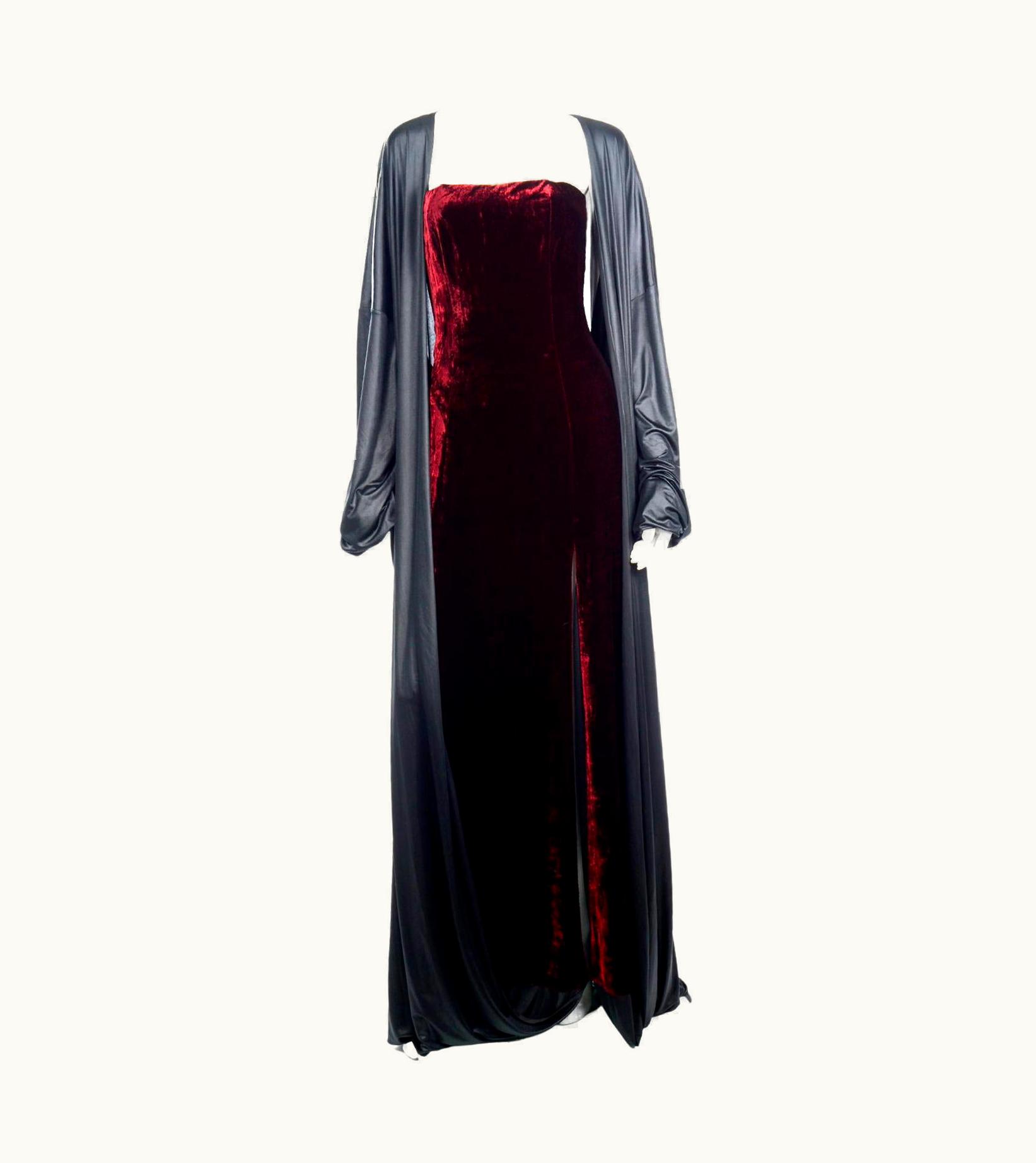 Jean-Paul Gaultier Deadstock Jean Paul Gaultier Red Velvet Evening Dress W Attached Black Coat