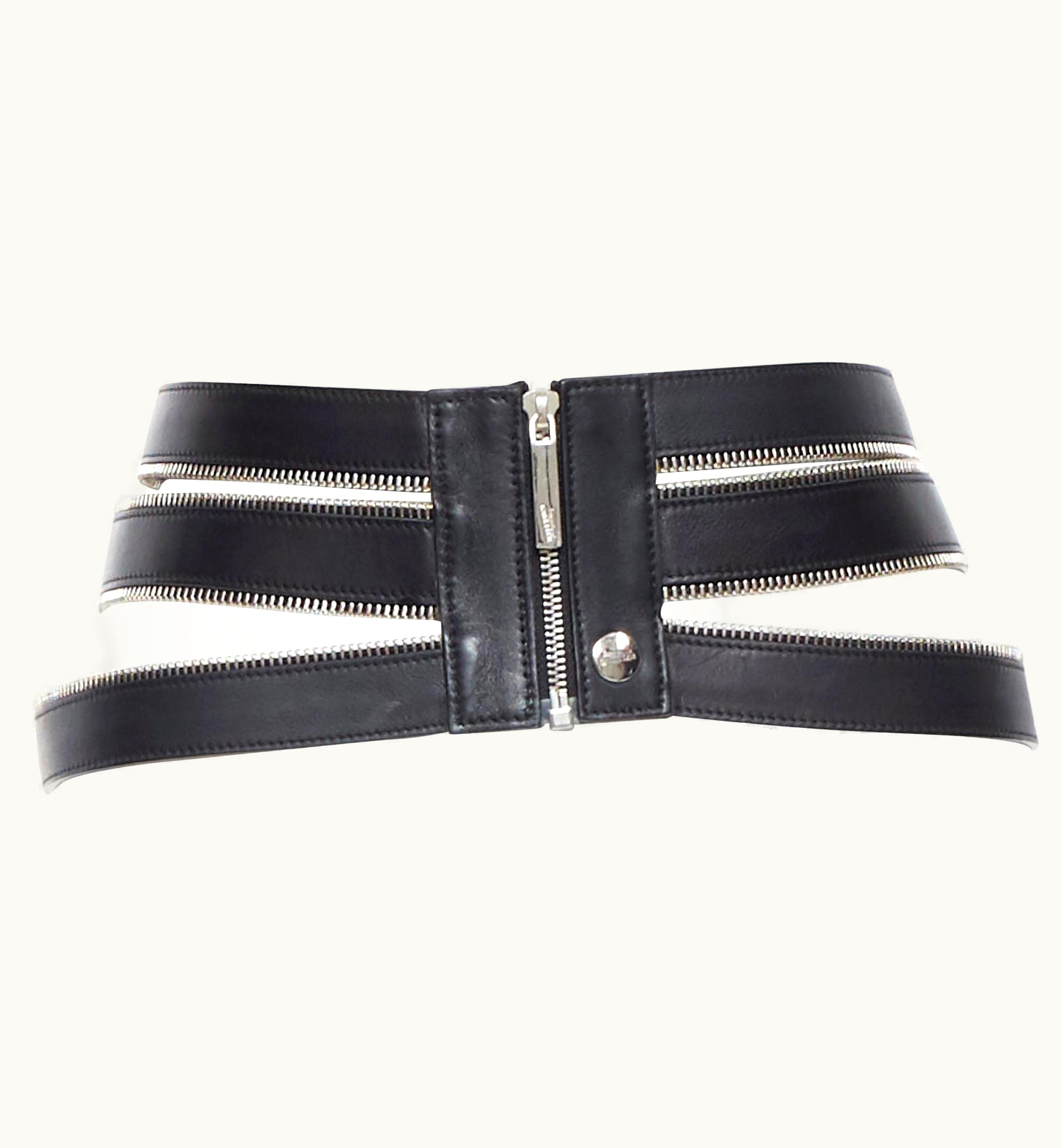 Jean-Paul Gaultier Jean Paul Gaultier Black Leather Elasticated Zipper Detail Caged Corset Belt