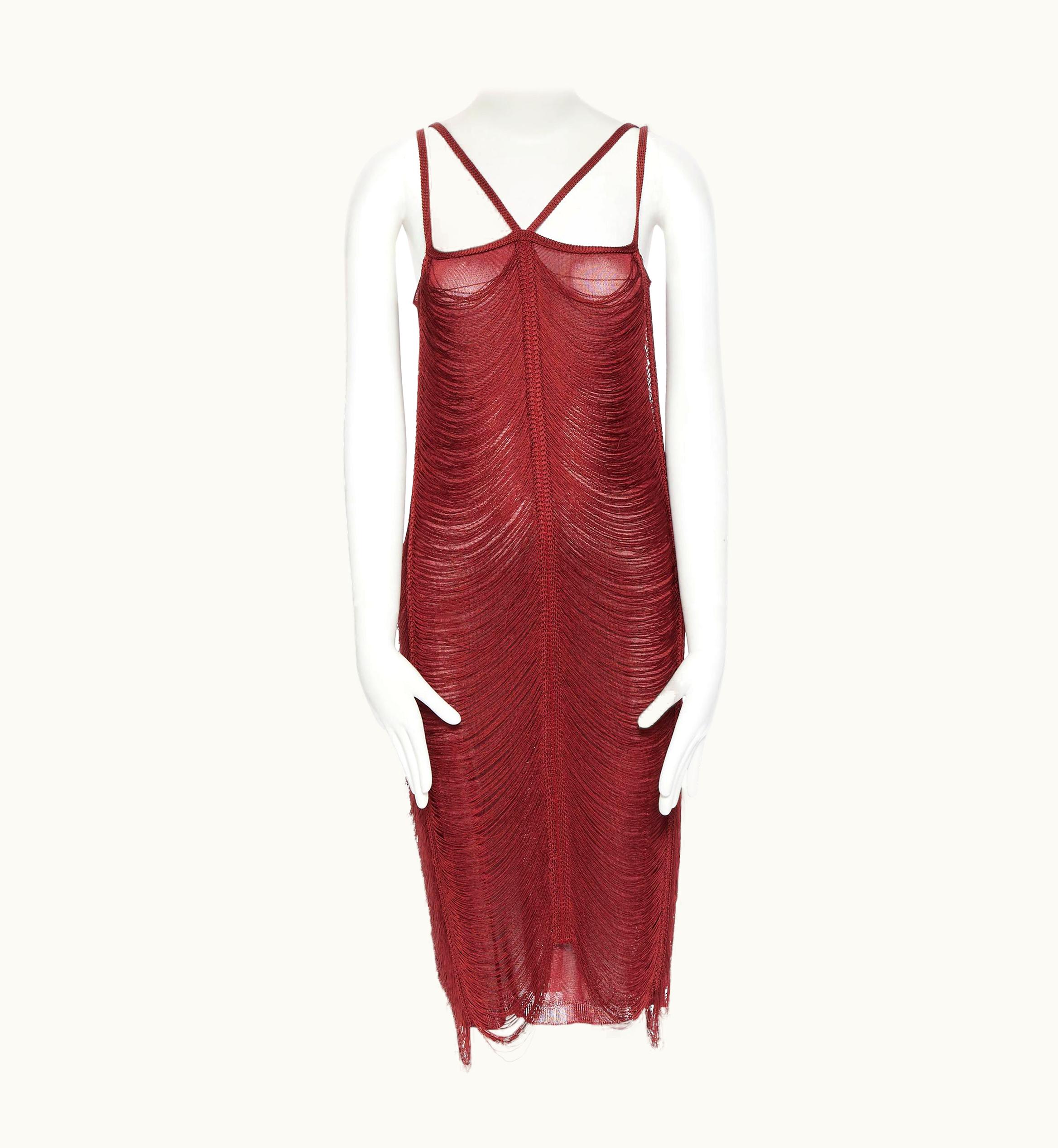 Jean-Paul Gaultier Jean Paul Gaultier Red Rayon Draped Fringe Knitted Cocktail Flapper Dress